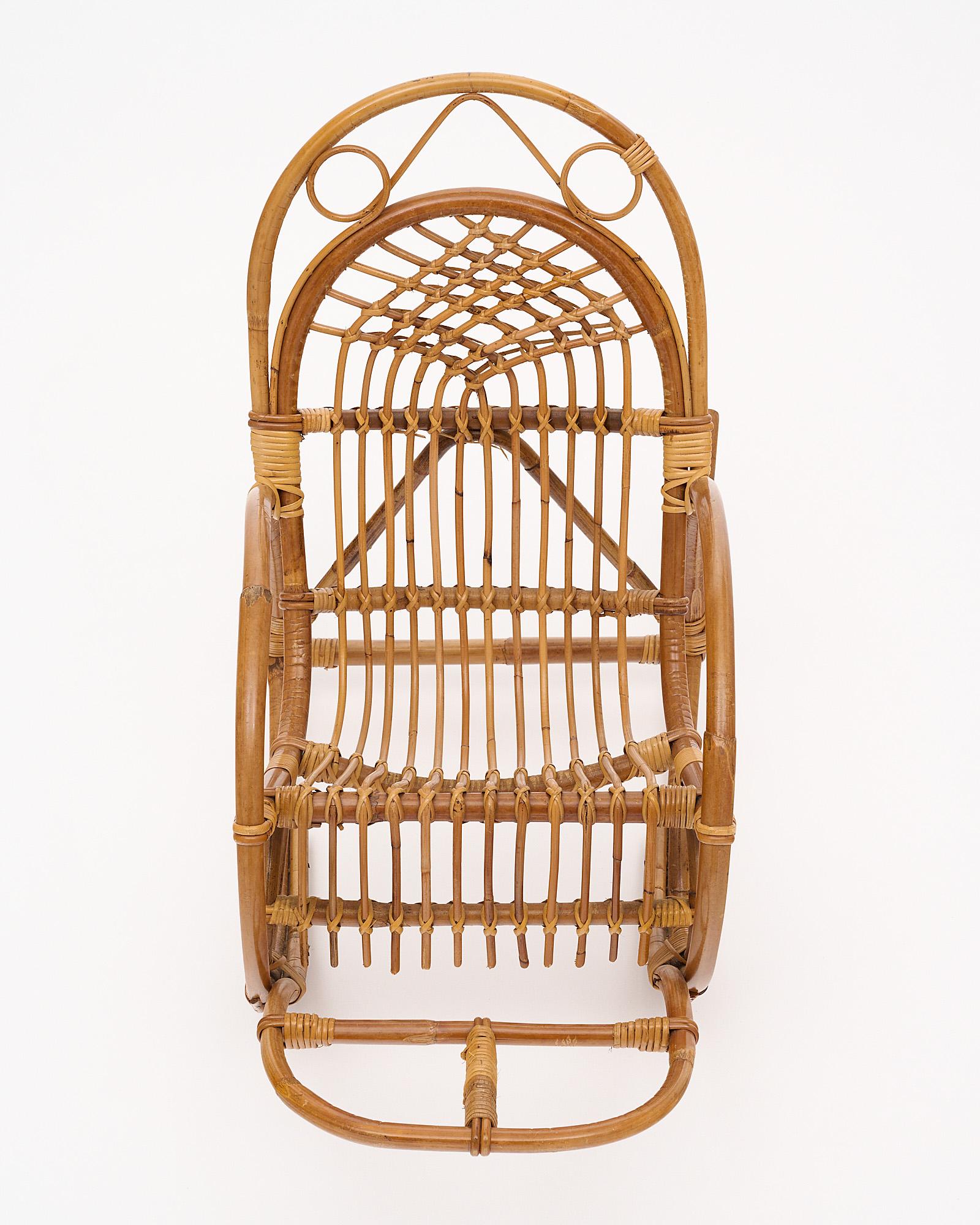French Vintage Rattan Child’s Rocking Chair For Sale 4