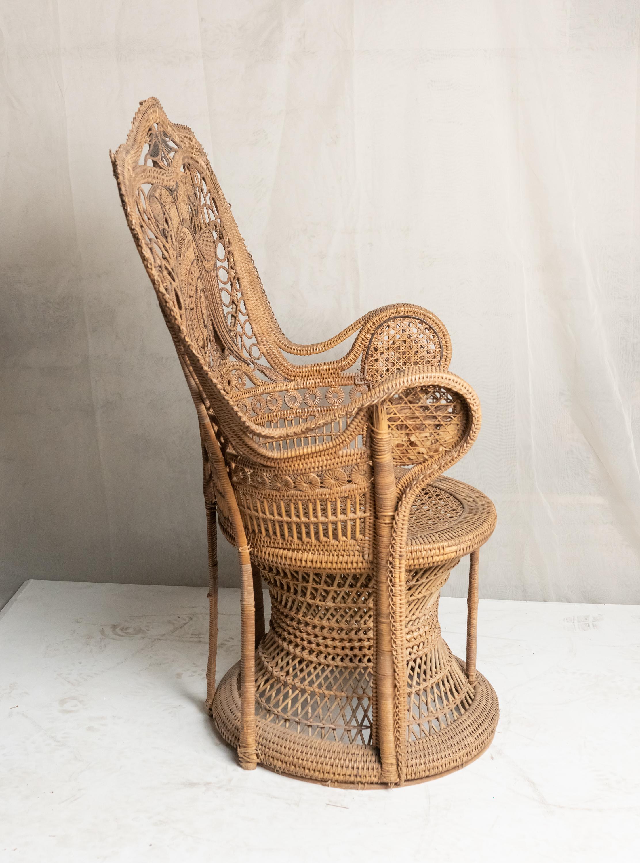 Französischer Vintage-Sessel „Emmanuelle“ aus Rattan (Mitte des 20. Jahrhunderts) im Angebot