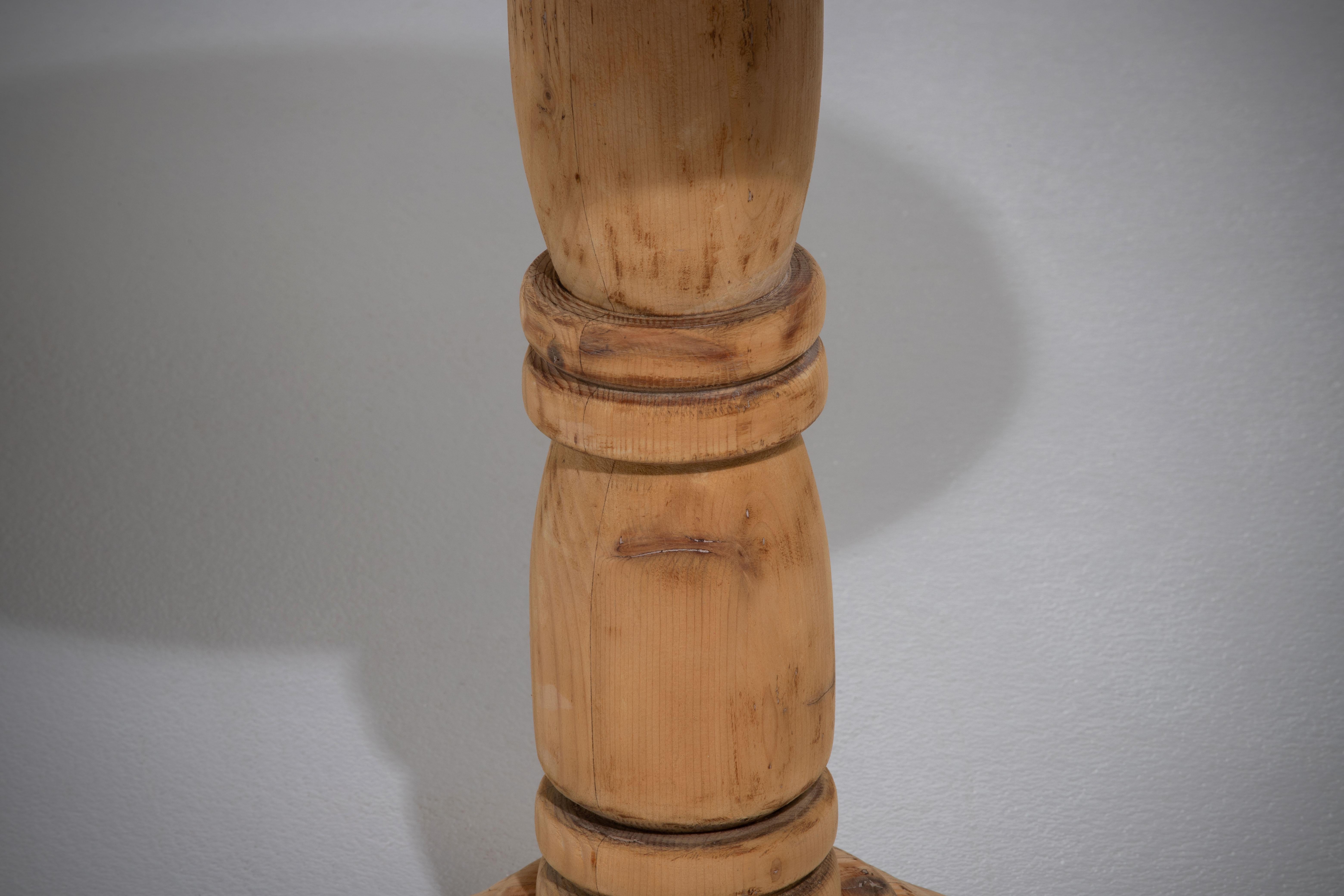 Turned French Vintage Raw Pine Pedestal For Sale