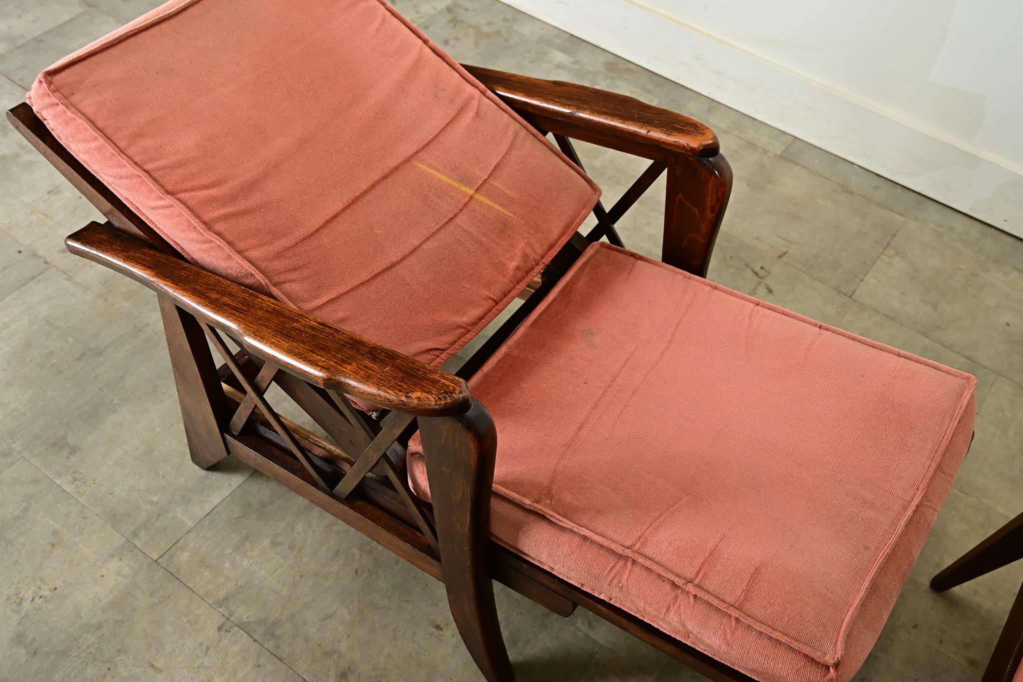 French Vintage Reclining Armchair & Ottoman For Sale 3
