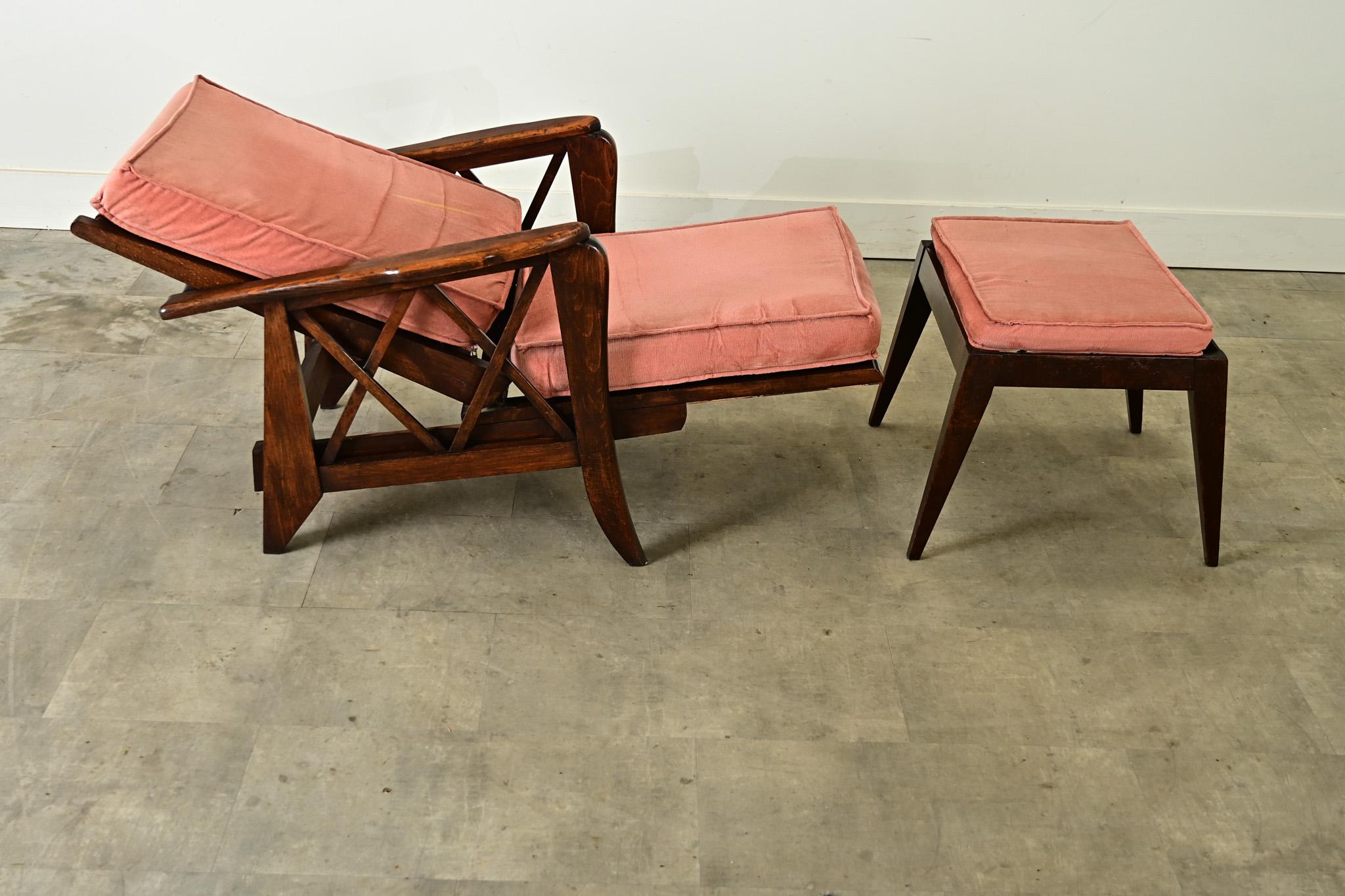 French Vintage Reclining Armchair & Ottoman For Sale 4