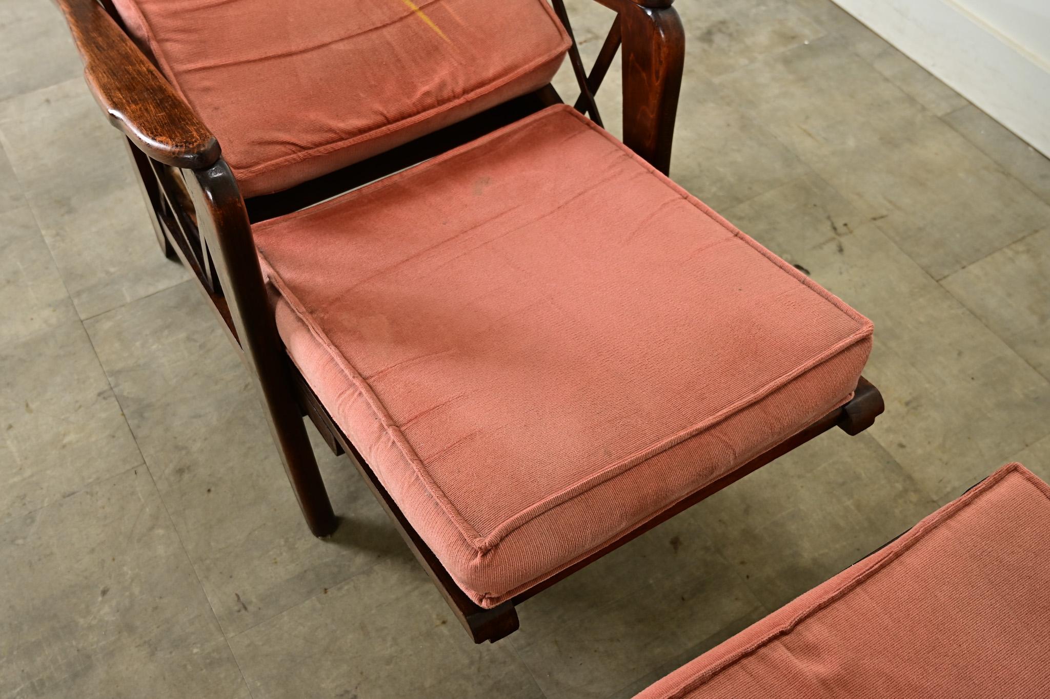 French Vintage Reclining Armchair & Ottoman For Sale 5