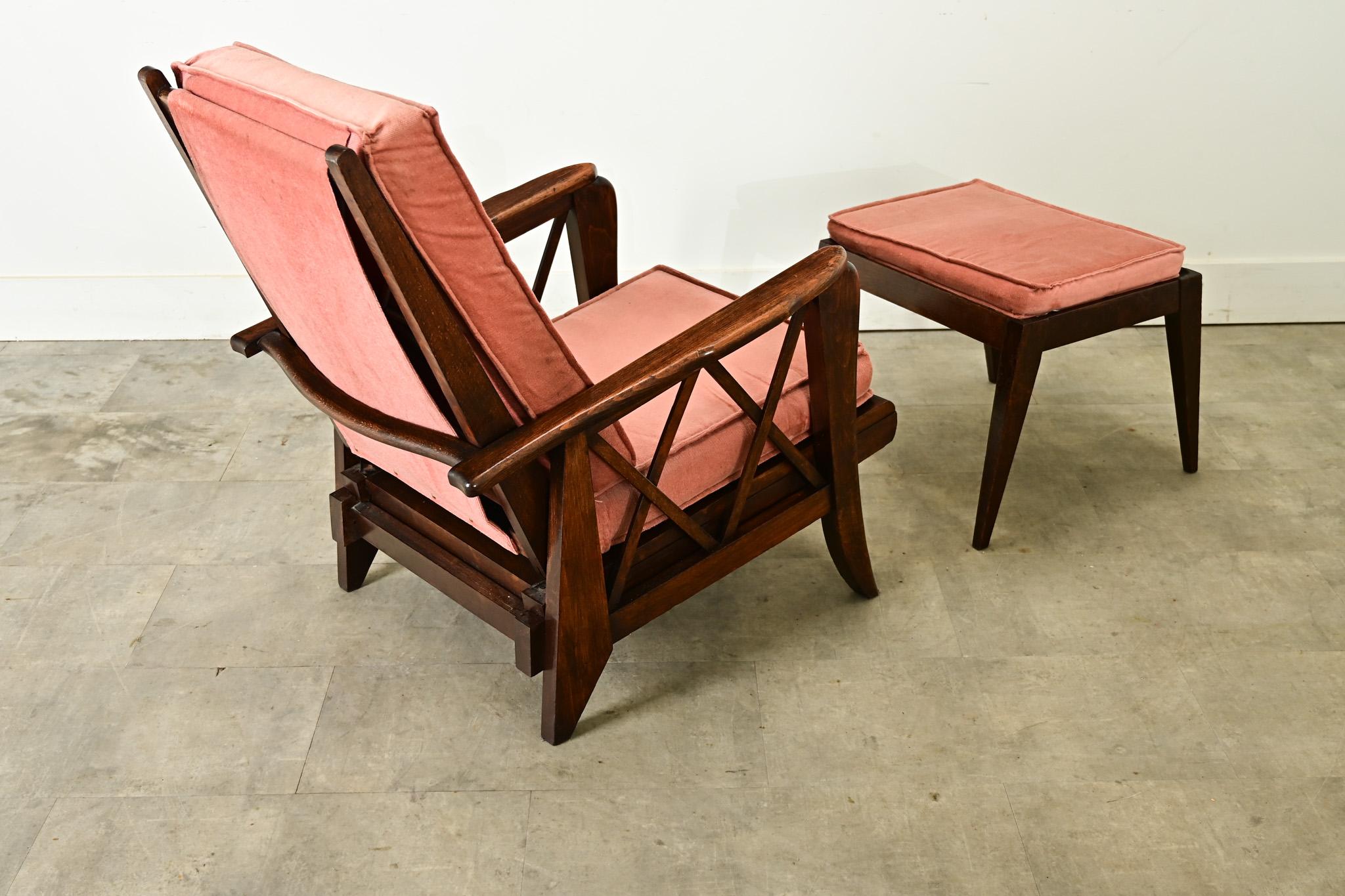 French Vintage Reclining Armchair & Ottoman For Sale 10