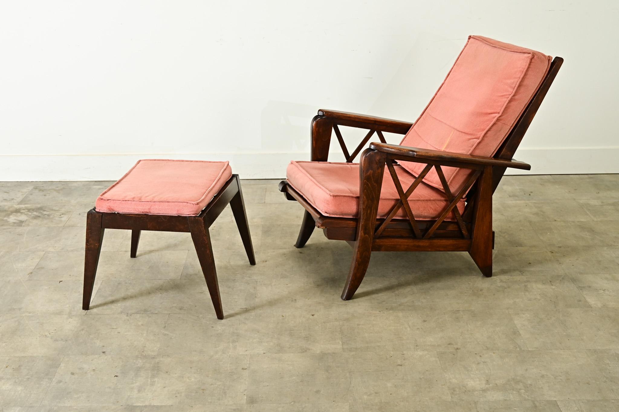 French Vintage Reclining Armchair & Ottoman For Sale 12