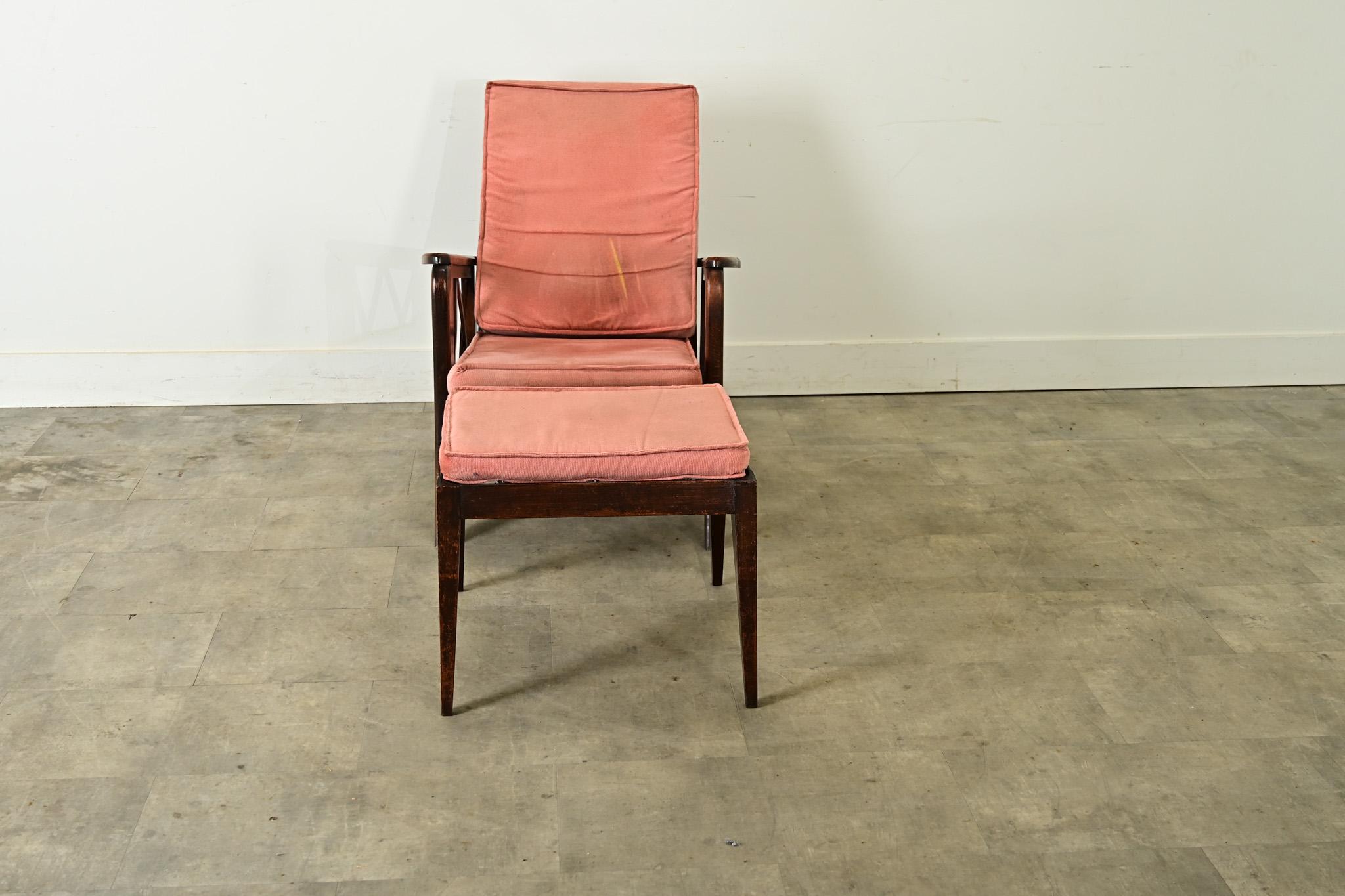 Modern French Vintage Reclining Armchair & Ottoman For Sale