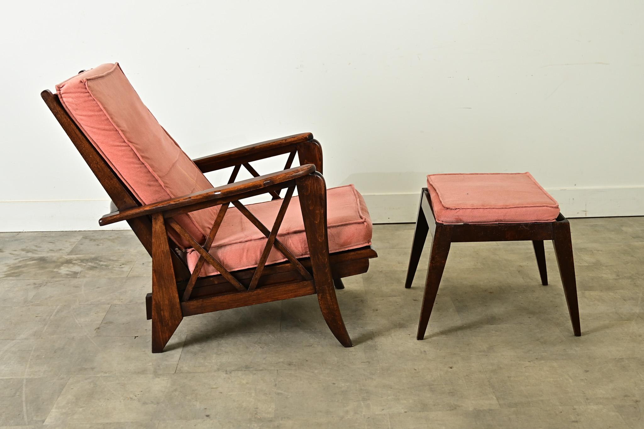 French Vintage Reclining Armchair & Ottoman For Sale 2