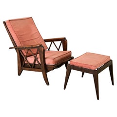 French Vintage Reclining Armchair & Ottoman