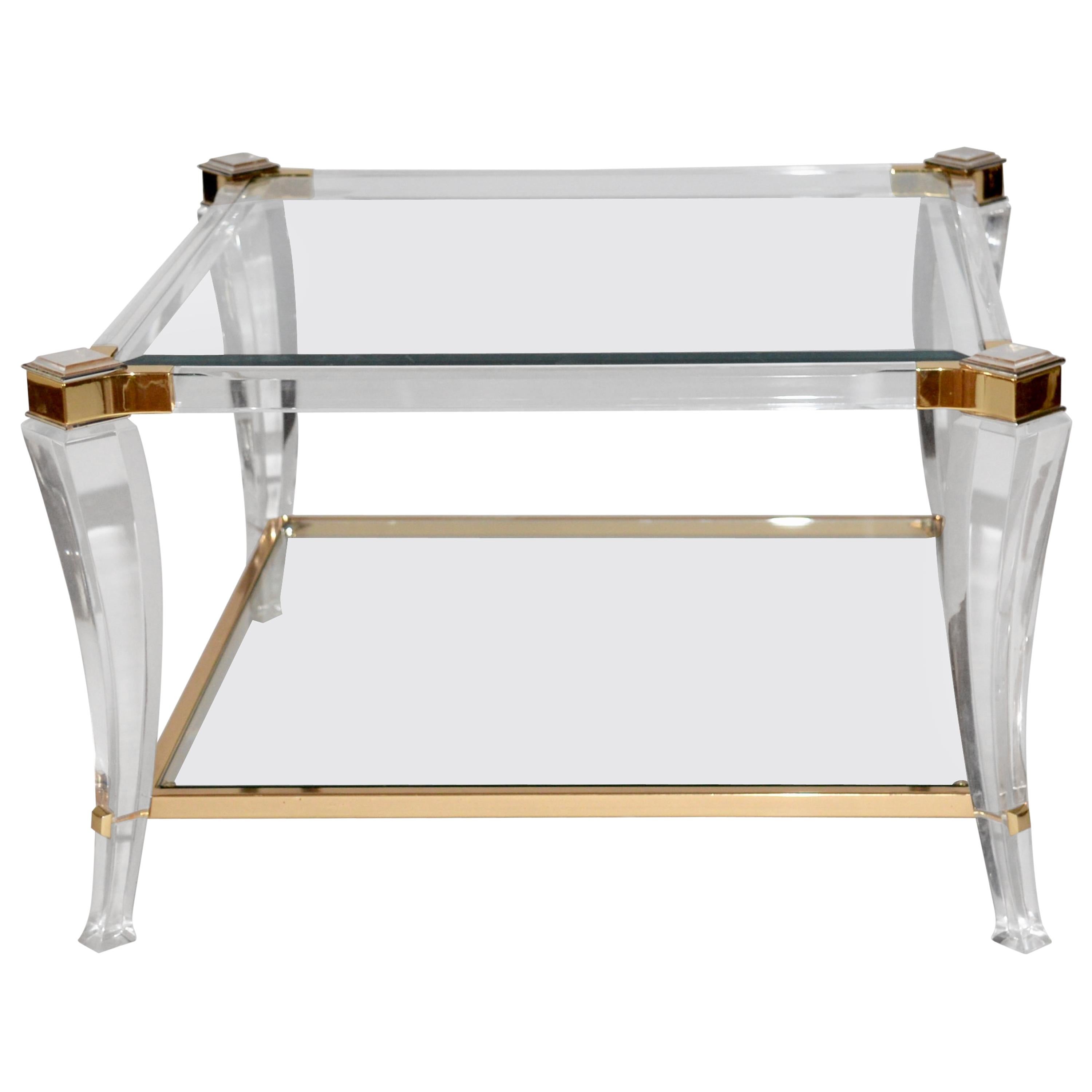 French Vintage Regency Lucite and Glass Coffee Table
