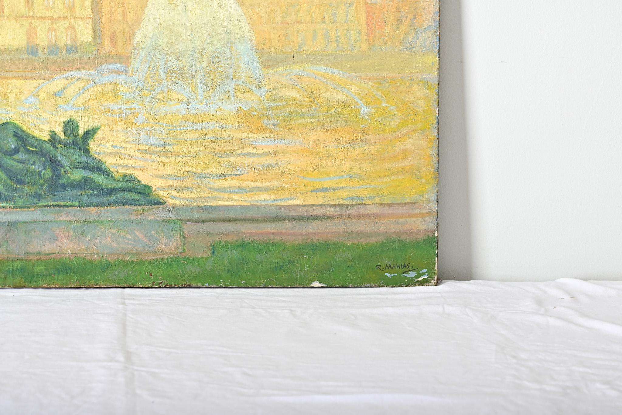 Französisch Vintage By Robert Mahias Gemälde, Versailles bei Sonnenuntergang im Zustand „Gut“ im Angebot in Baton Rouge, LA
