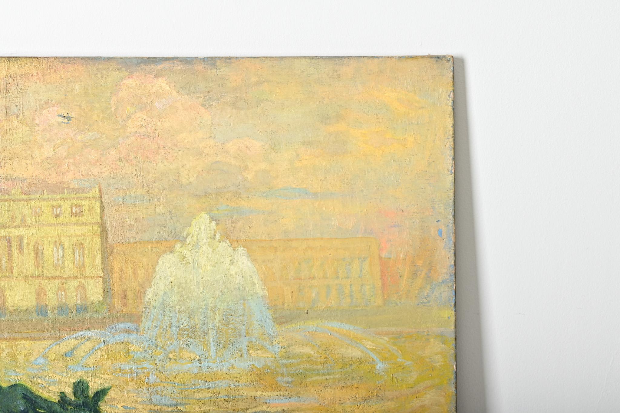 Französisch Vintage By Robert Mahias Gemälde, Versailles bei Sonnenuntergang im Angebot 2