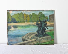 French Vintage Robert Mahias Painting, Versailles Fountain