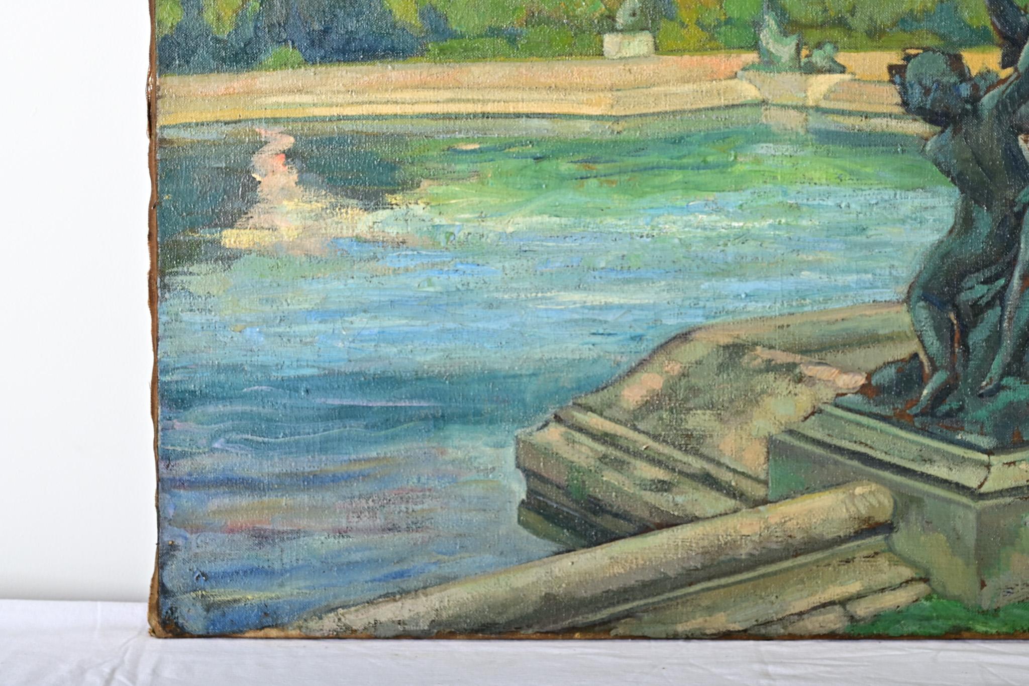 Tela Quadro francese d'epoca di Robert Mahias, Fontana di Versailles in vendita