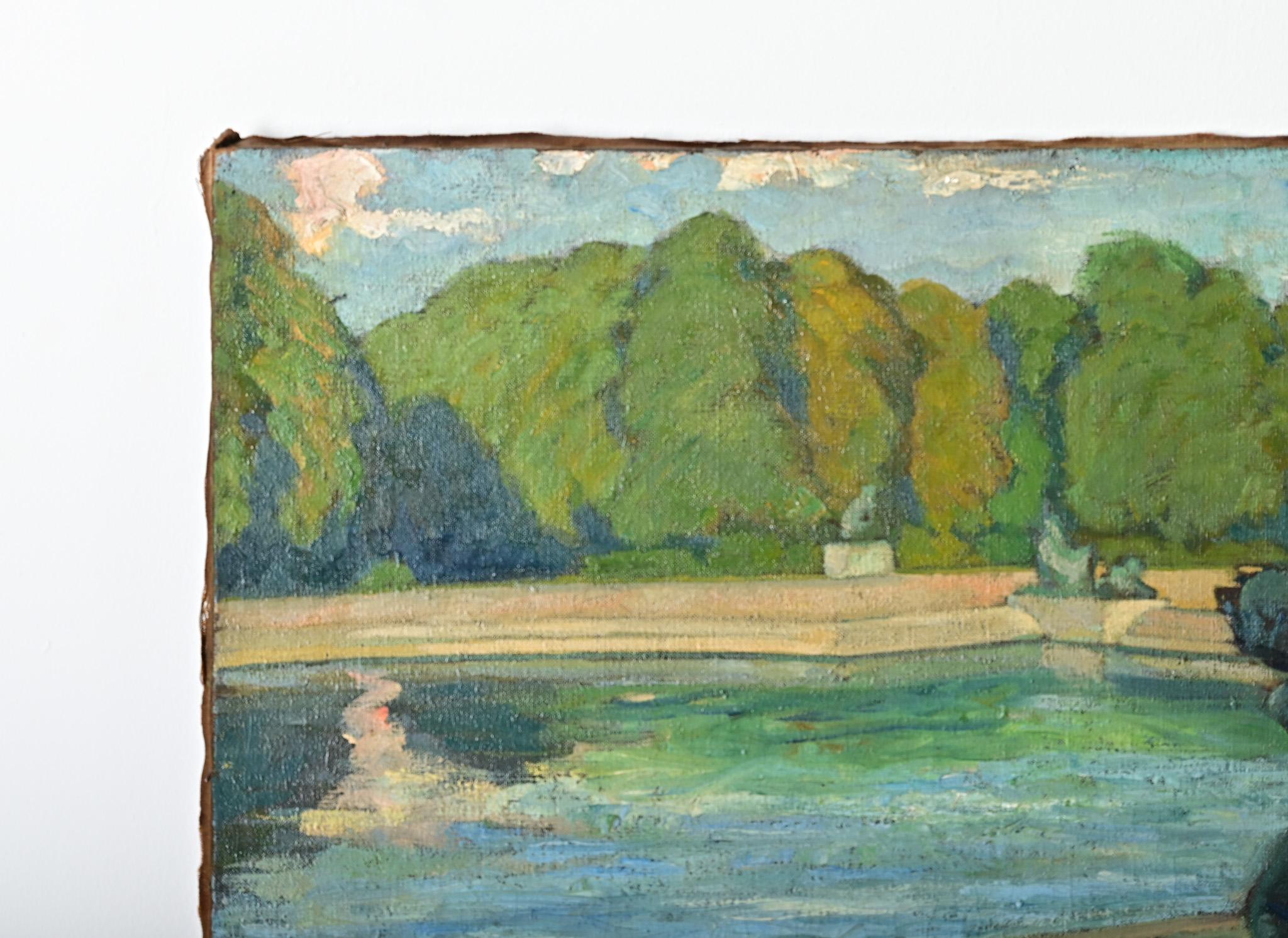 Quadro francese d'epoca di Robert Mahias, Fontana di Versailles in vendita 1
