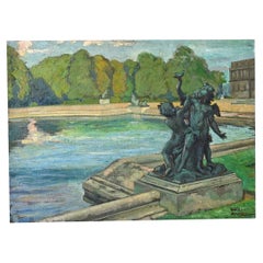 French Vintage Robert Mahias Painting, Versailles Fountain