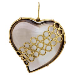 French vintage rock crystal 18k yellow gold heart pendant