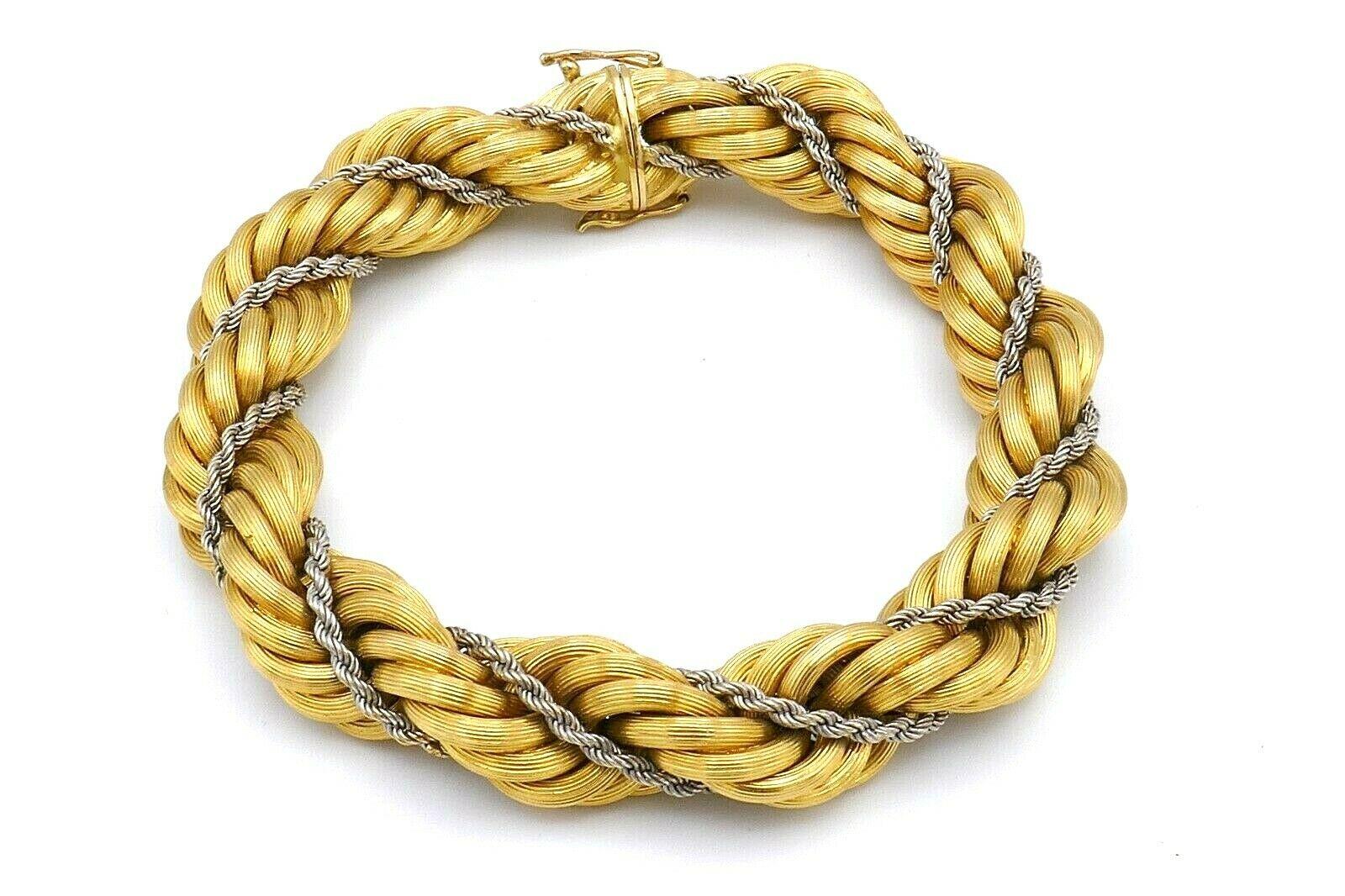 Women's or Men's Vintage Rope Chain Two-Tone Gold Bracelet