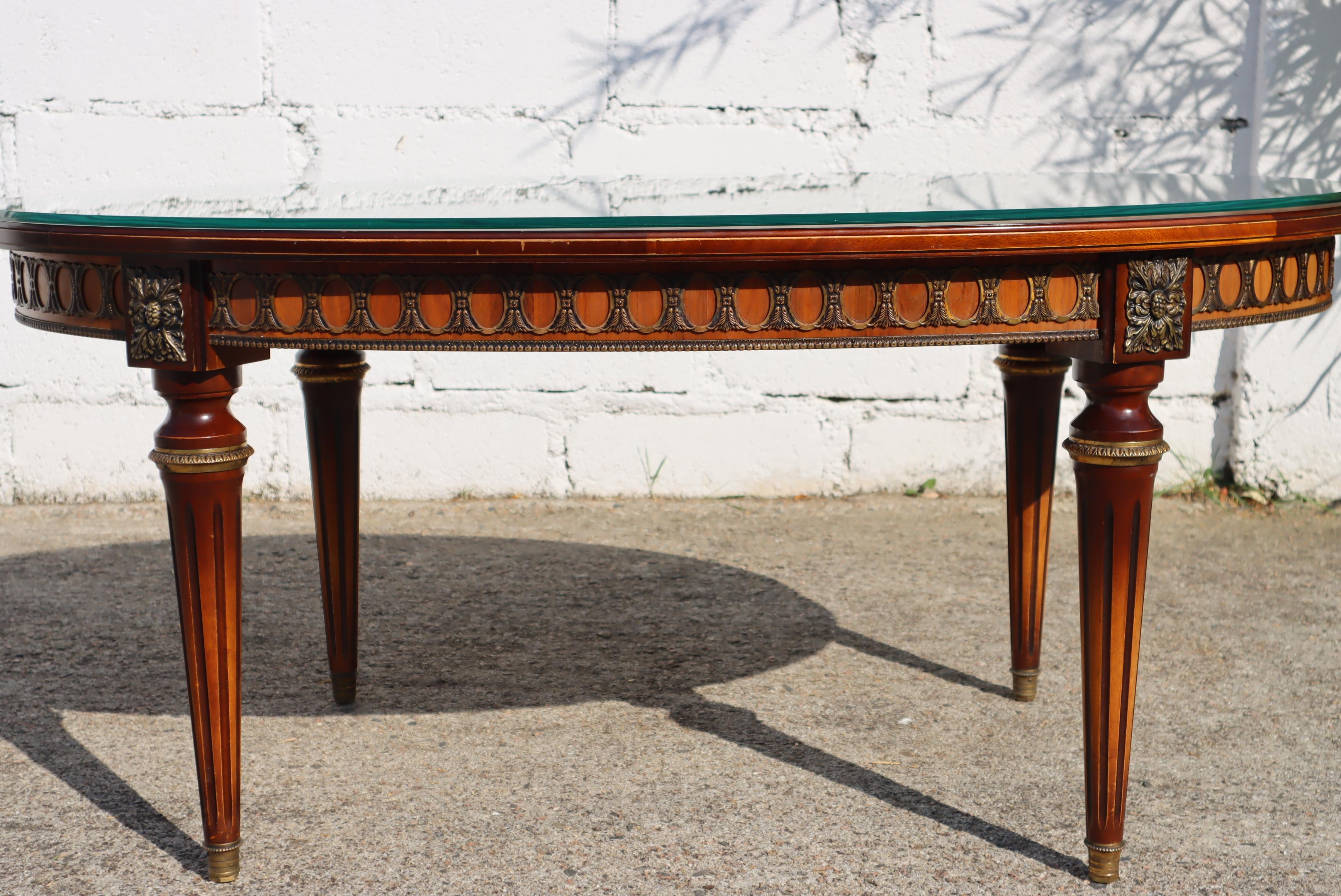 Louis XVI French Vintage Rosewood Marqueterie Coffee Table-Glass Cover-by JP EHALT-70s