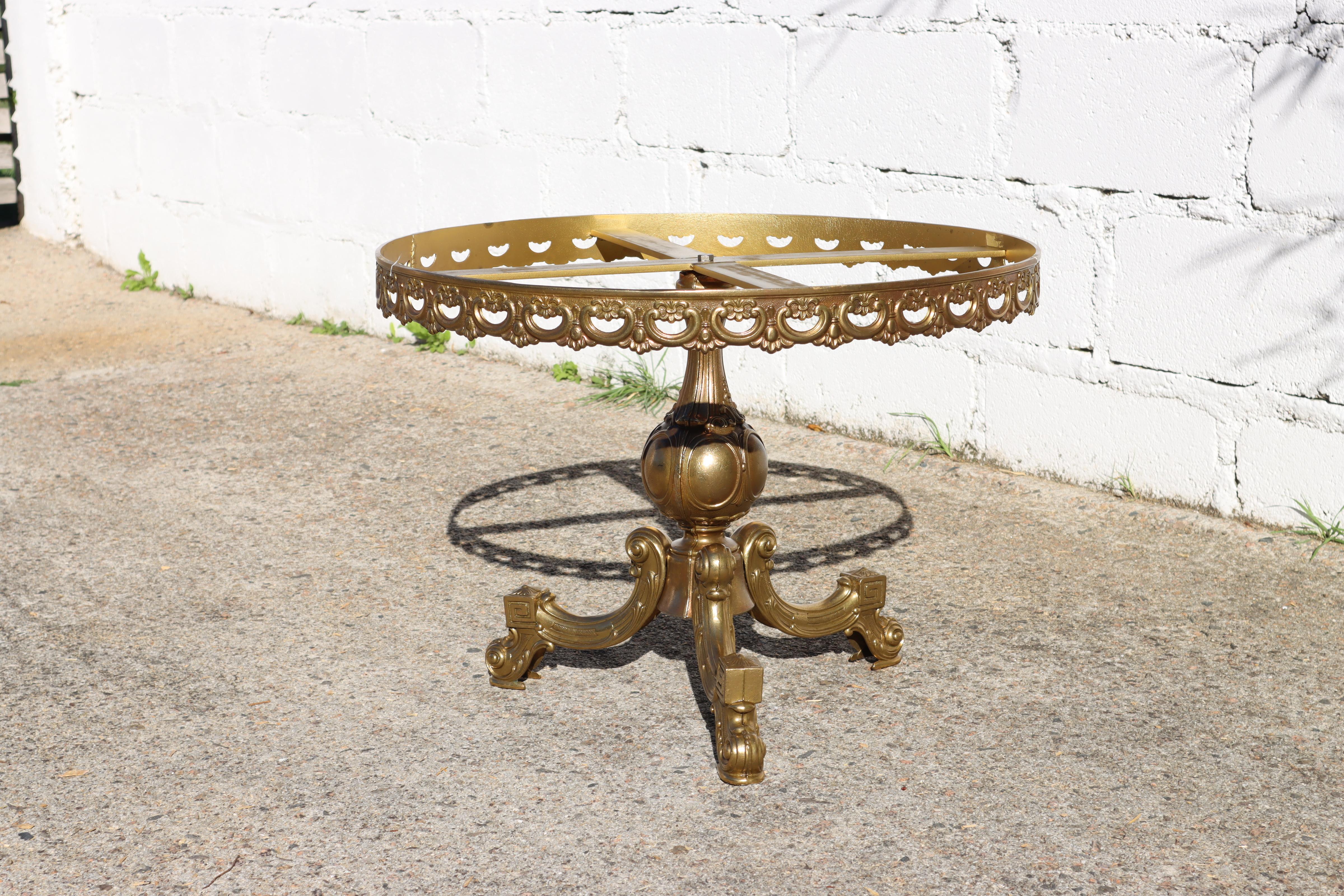French Vintage round Marble & Brass Coffee Table-Cocktail Table-Lounge Table-70s 3