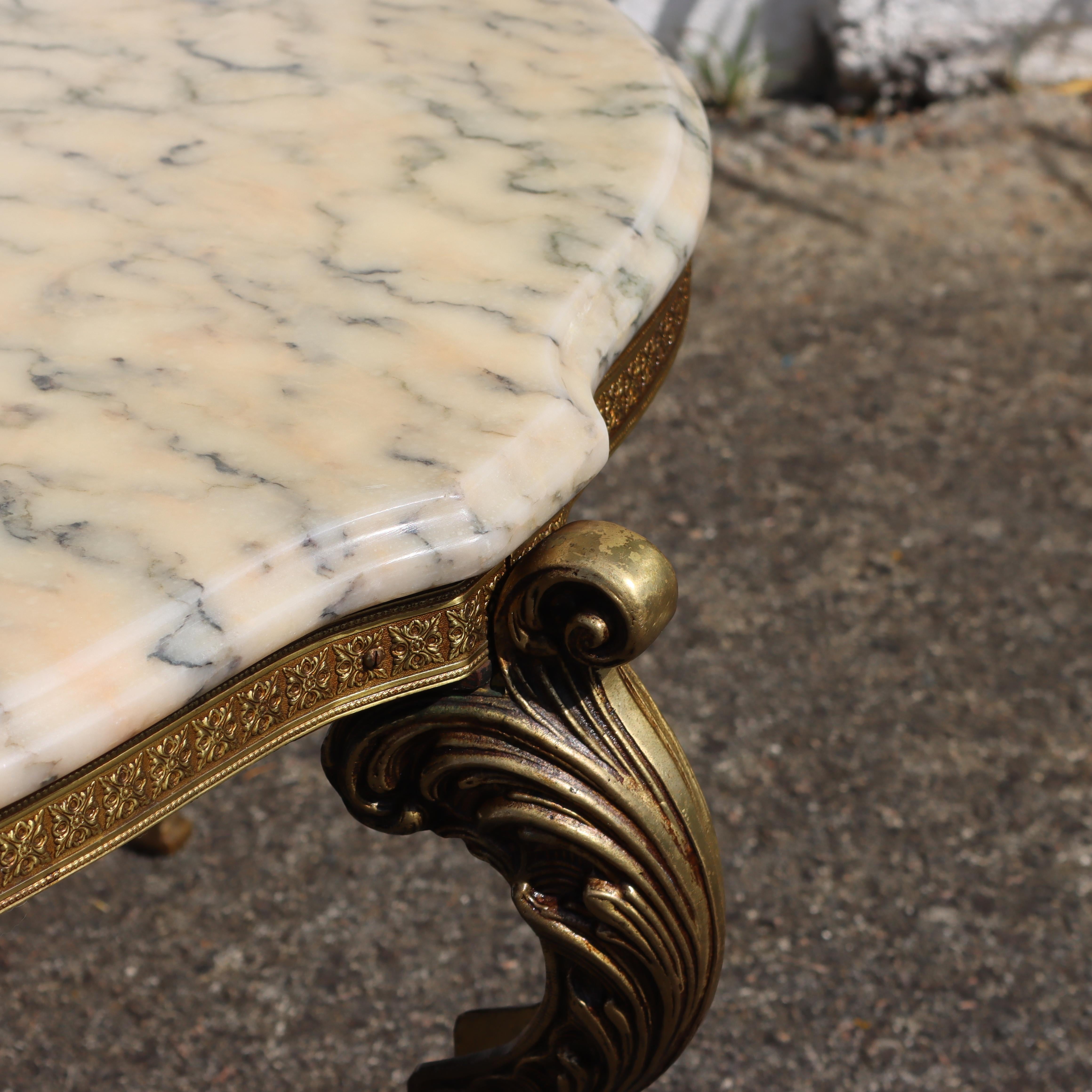 French Vintage round Marble Brass Coffee Table-Lounge Table-Style Louis XV-60s 5