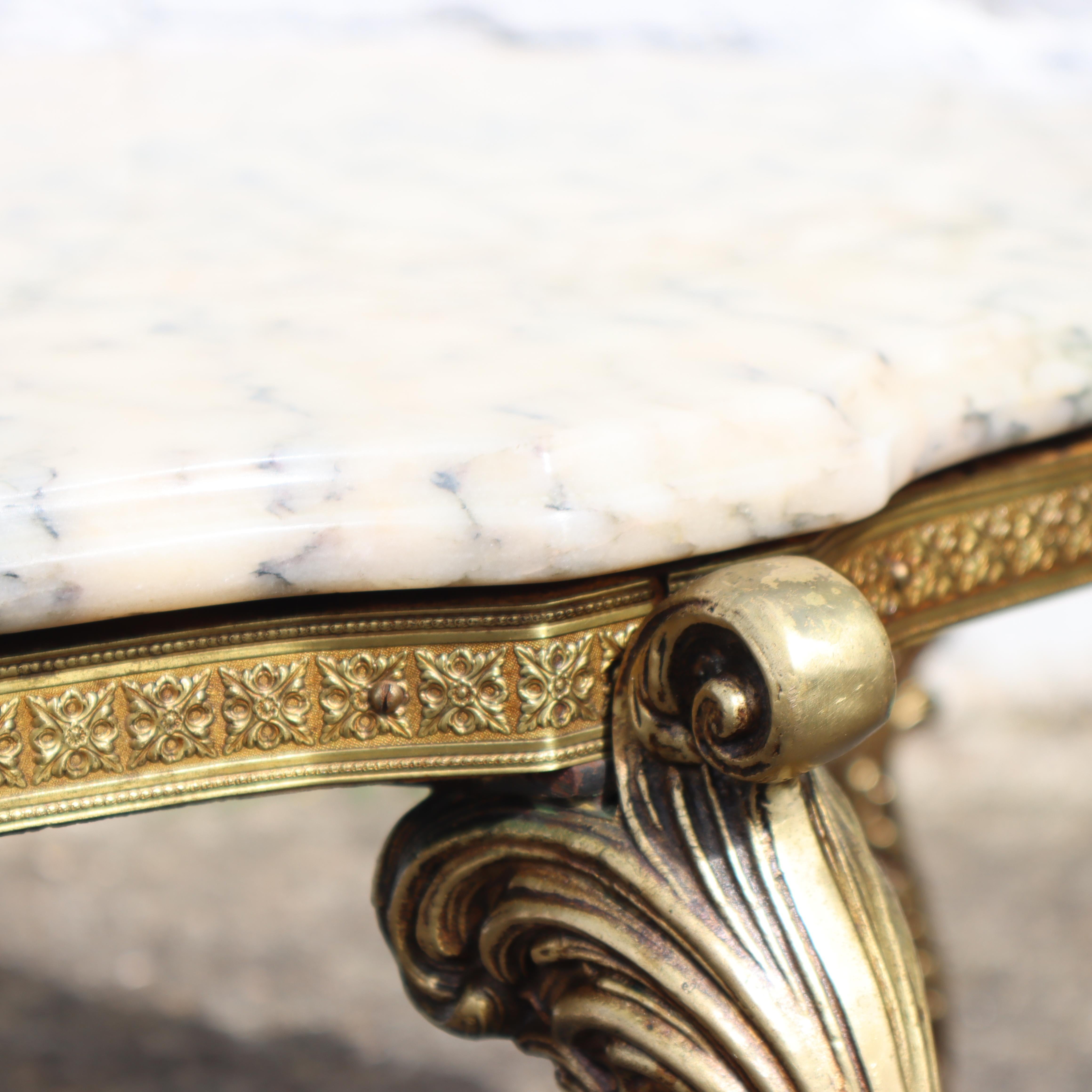 French Vintage round Marble Brass Coffee Table-Lounge Table-Style Louis XV-60s 7