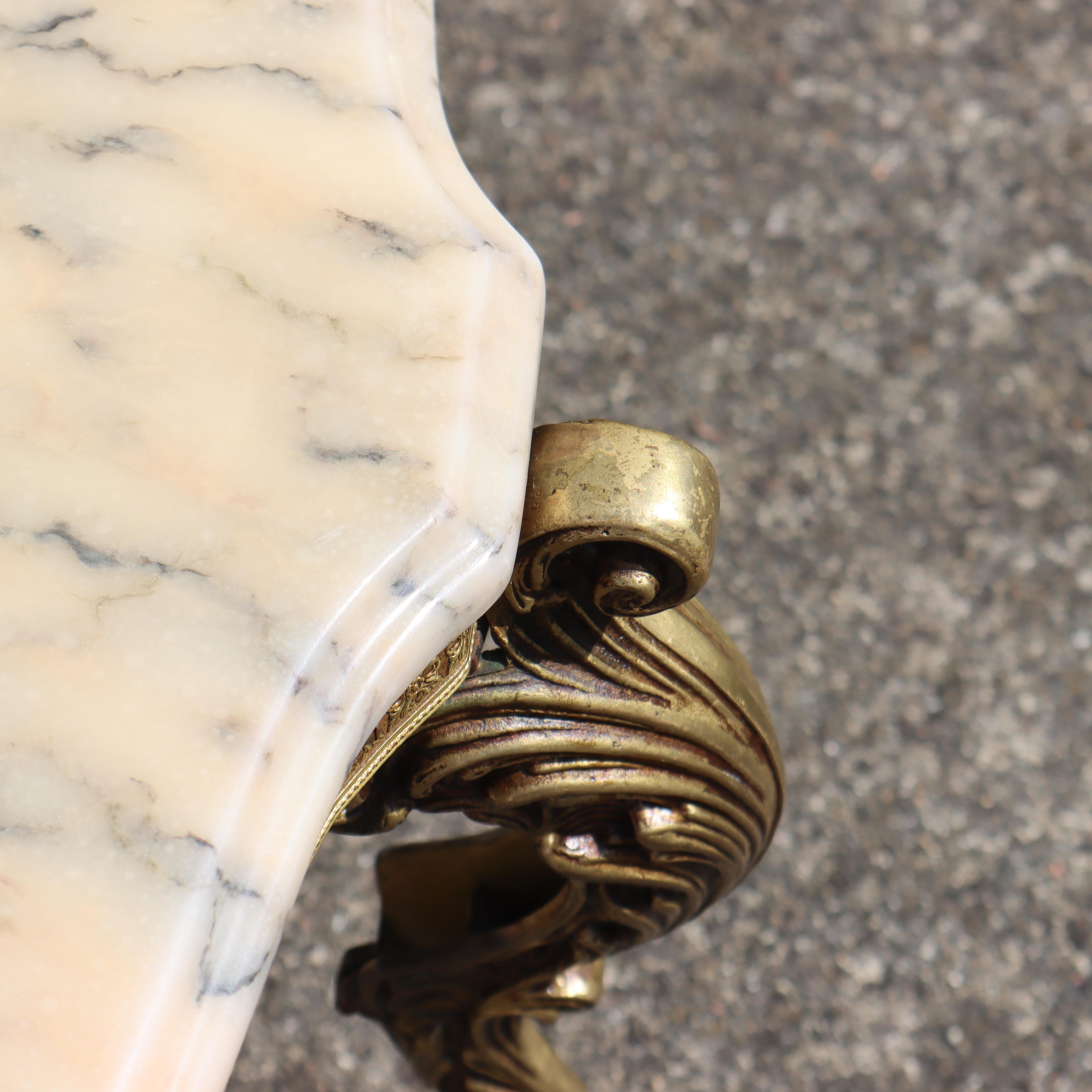 French Vintage round Marble Brass Coffee Table-Lounge Table-Style Louis XV-60s 8