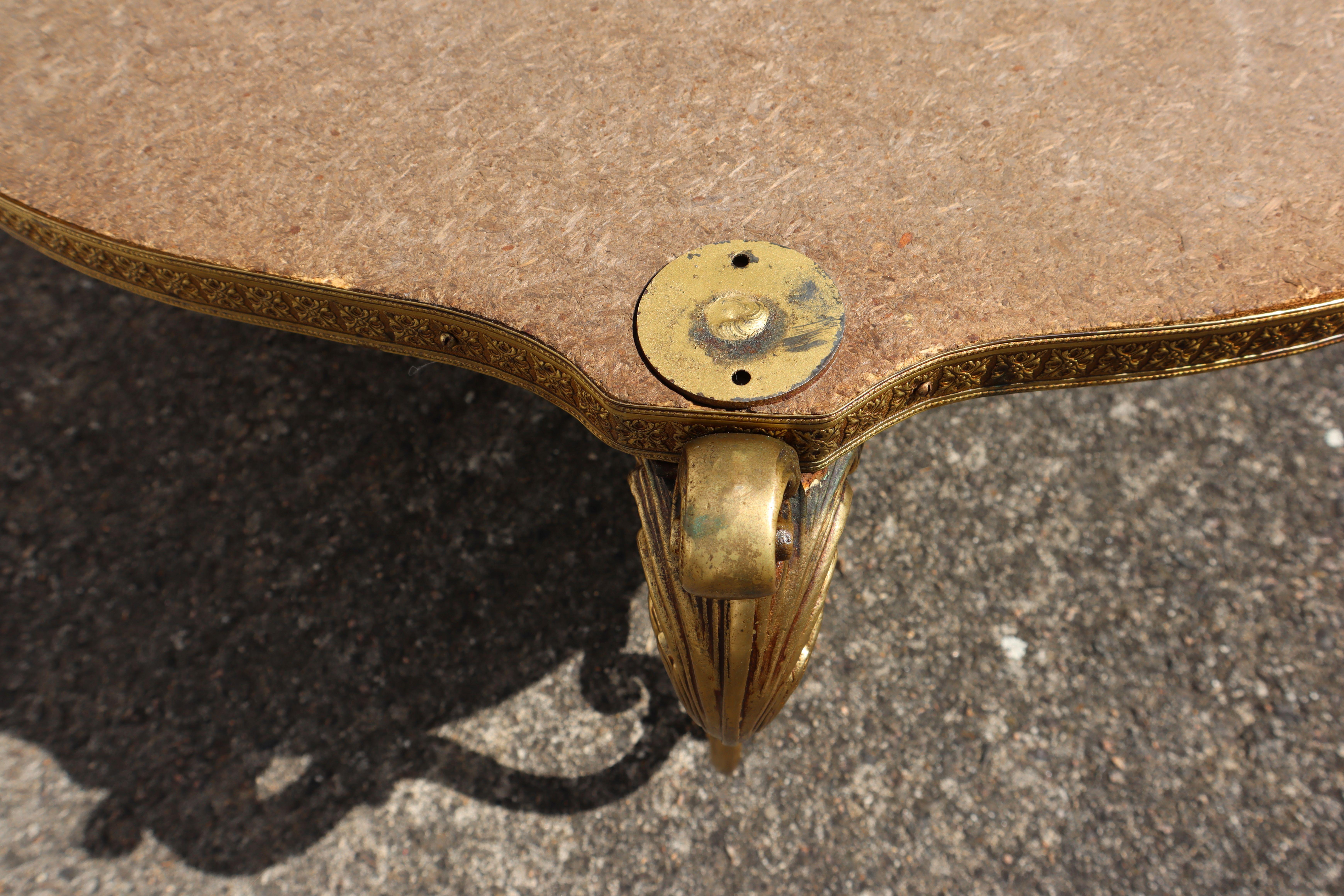French Vintage round Marble Brass Coffee Table-Lounge Table-Style Louis XV-60s 10