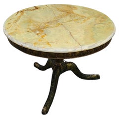 French Vintage round Onyx Marble and Brass Coffee Table-Style Louis XV-60s