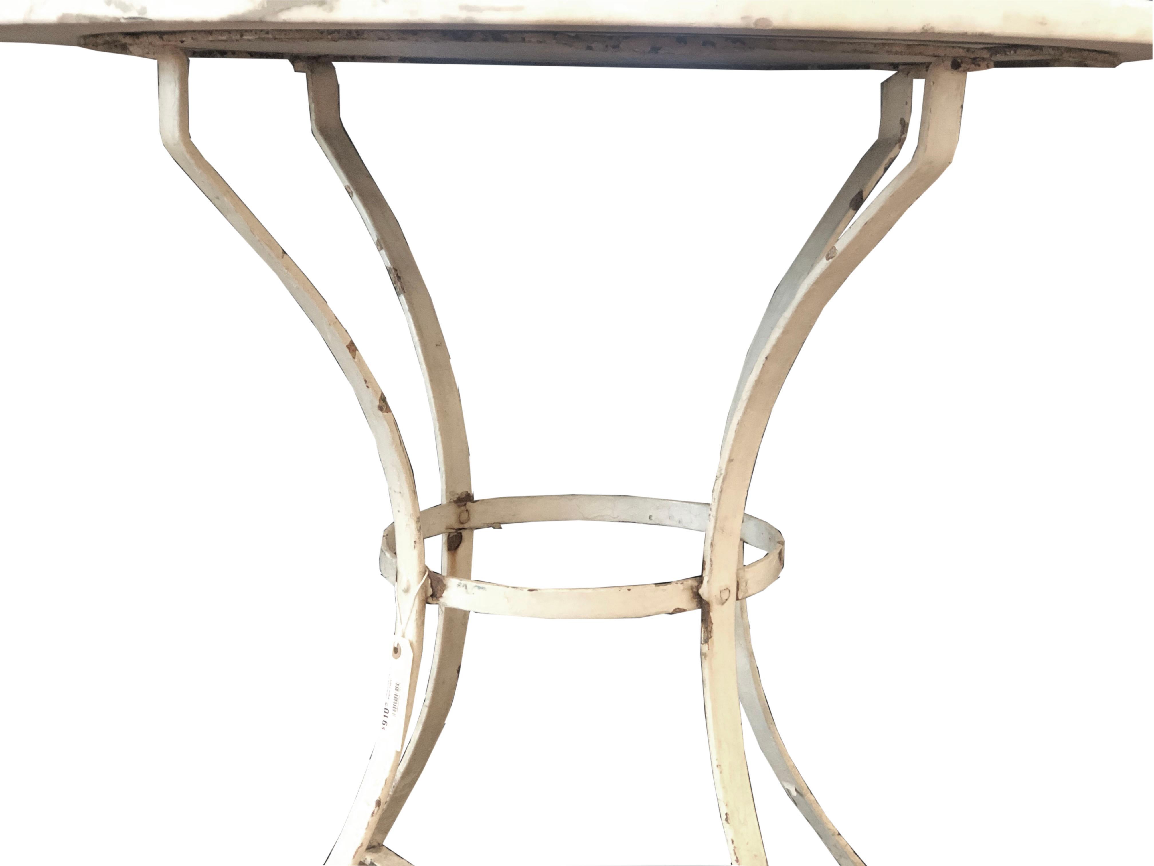 French Provincial French Vintage Round Painted Bistro Kitchen Table with Marble Top