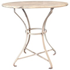 French Antique Round Painted Bistro Kitchen Table with Marble Top