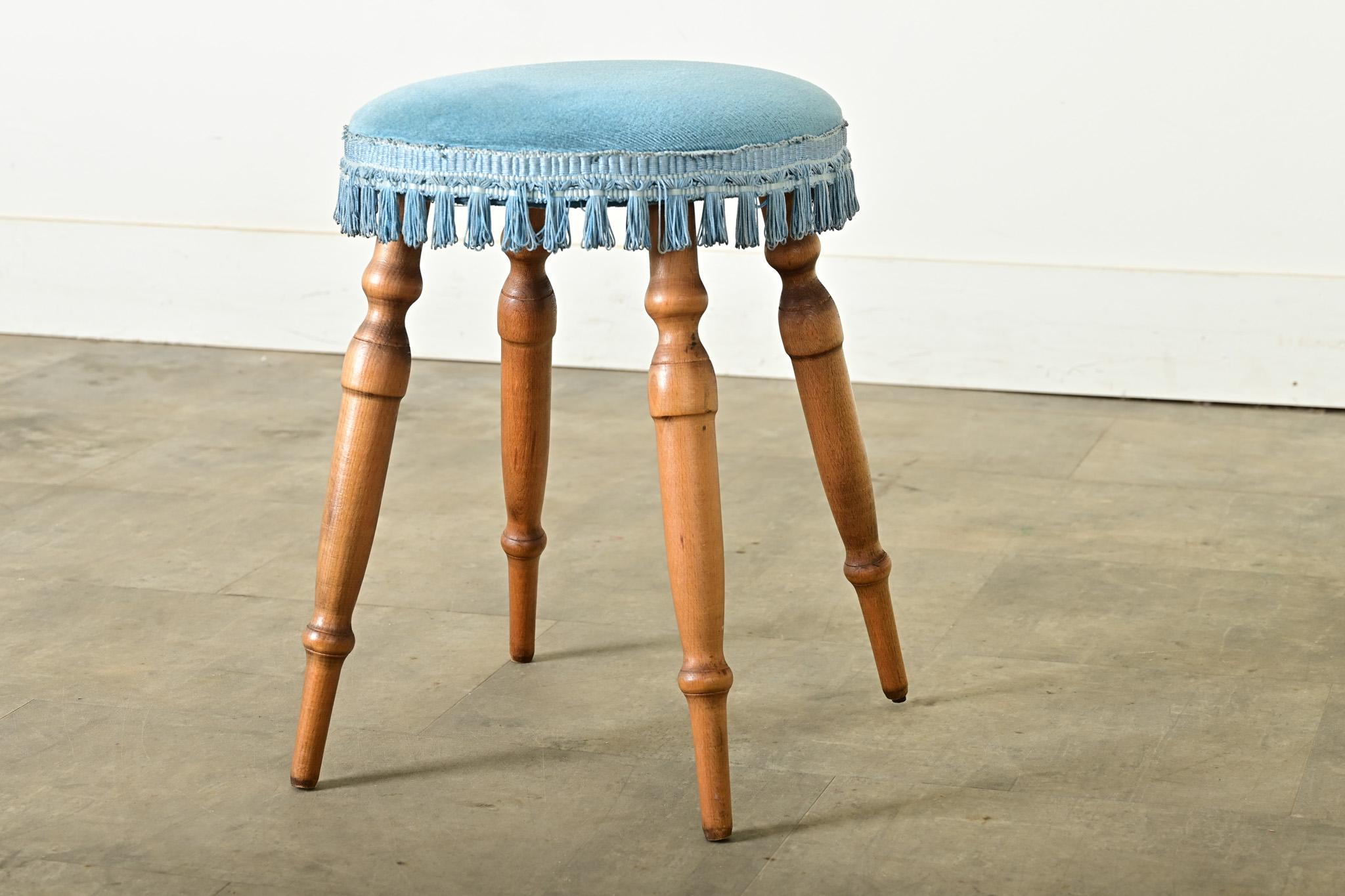 Turned French Vintage Round Tassel Stool For Sale