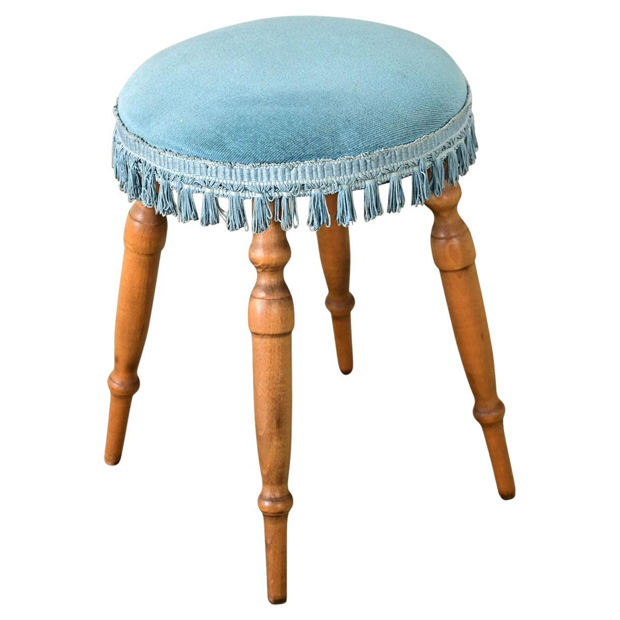 French Vintage Round Tassel Stool For Sale