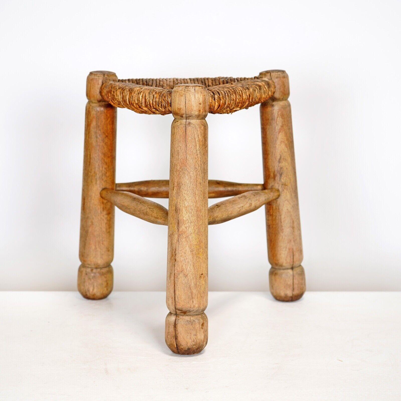Rustic French Vintage Rush Triangular Weaved Stool In The Style Of Charles Dudouyt For Sale