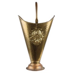 French Antique rustic brass and copper base umbrella stand with embossed decorat