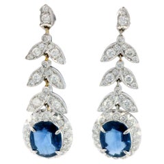 Boucles d'oreilles pendantes en or blanc 18 carats saphir français et diamant ~6.23ctw