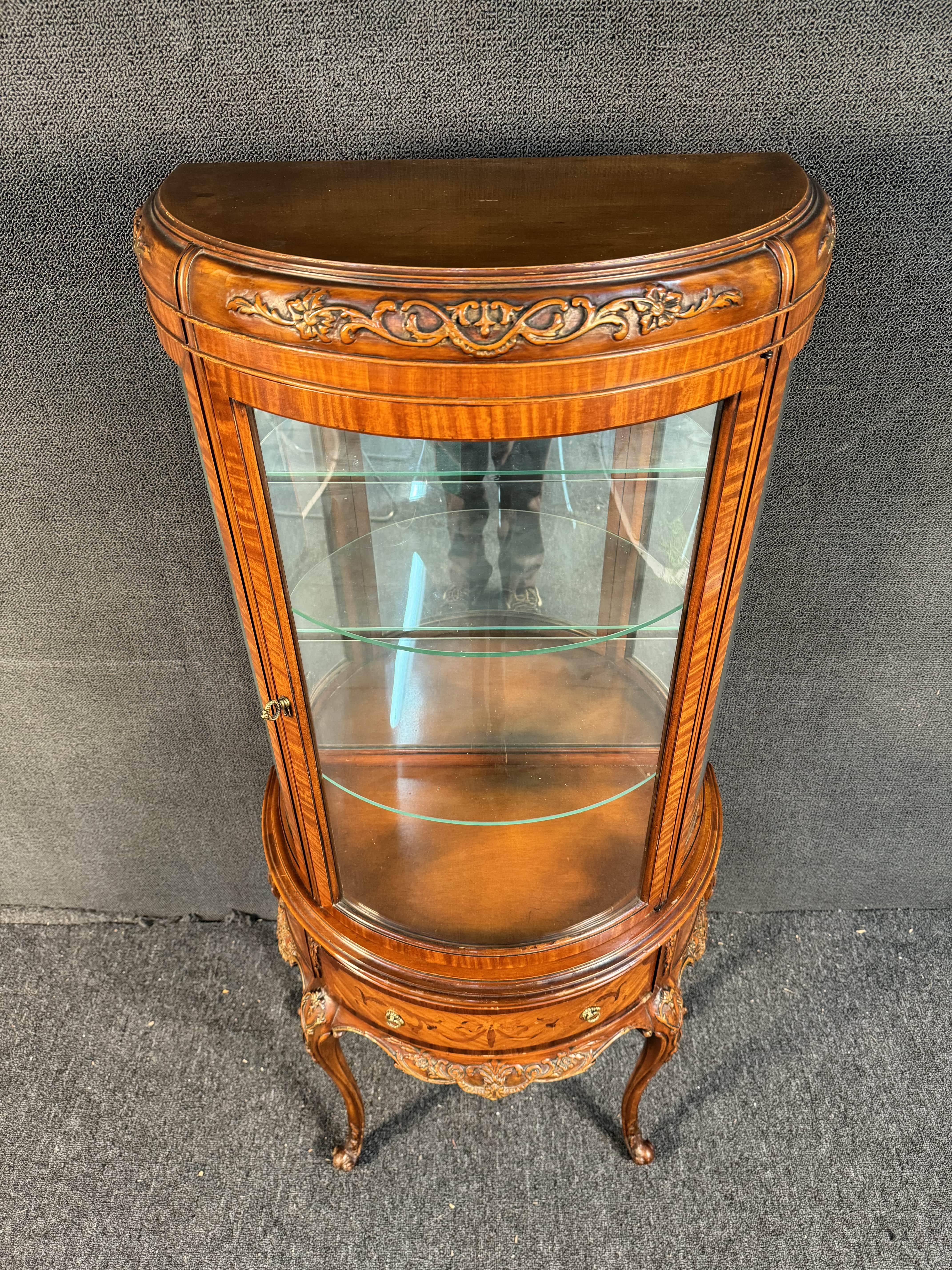 Wood French Vintage Satinwood & Marquetry Vitrine by Weiman  For Sale