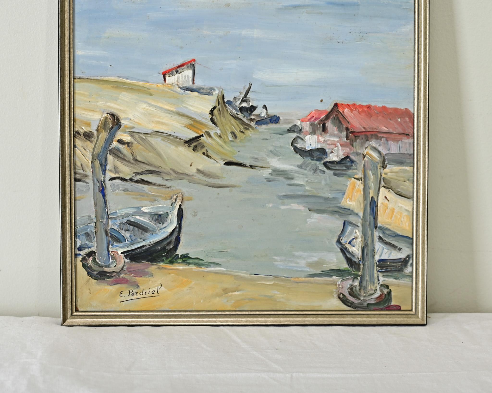 Modern French Vintage Seaside Oil Painting For Sale