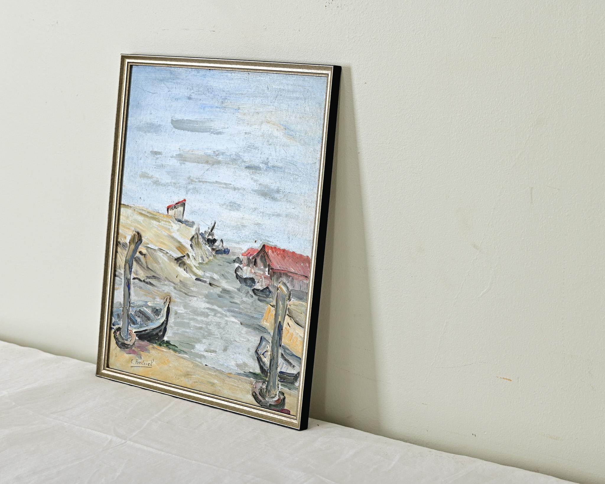 Painted French Vintage Seaside Oil Painting For Sale