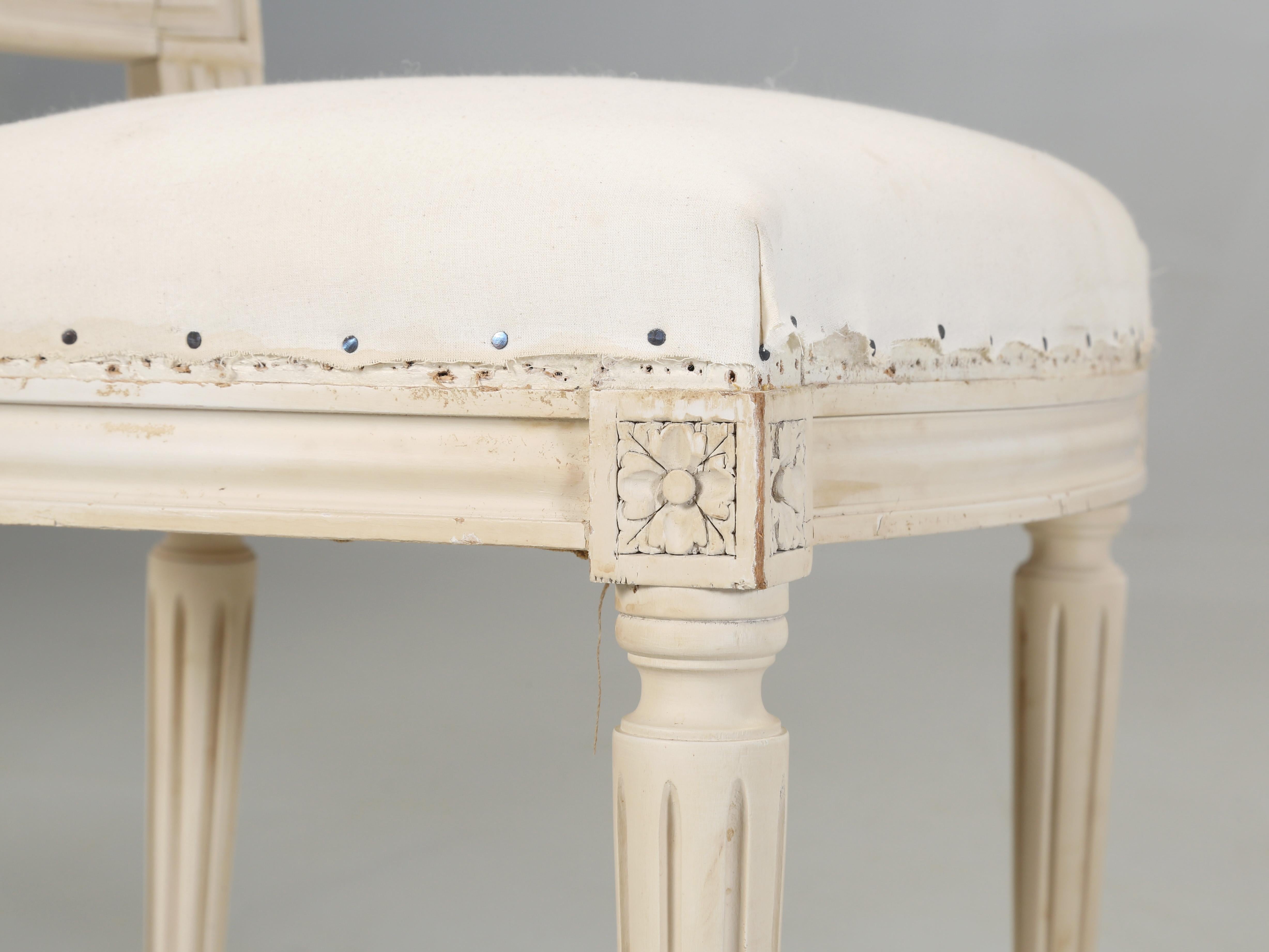 French Vintage Set (6) Louis XVI Style Dining Chairs Original Paint in Muslin 4