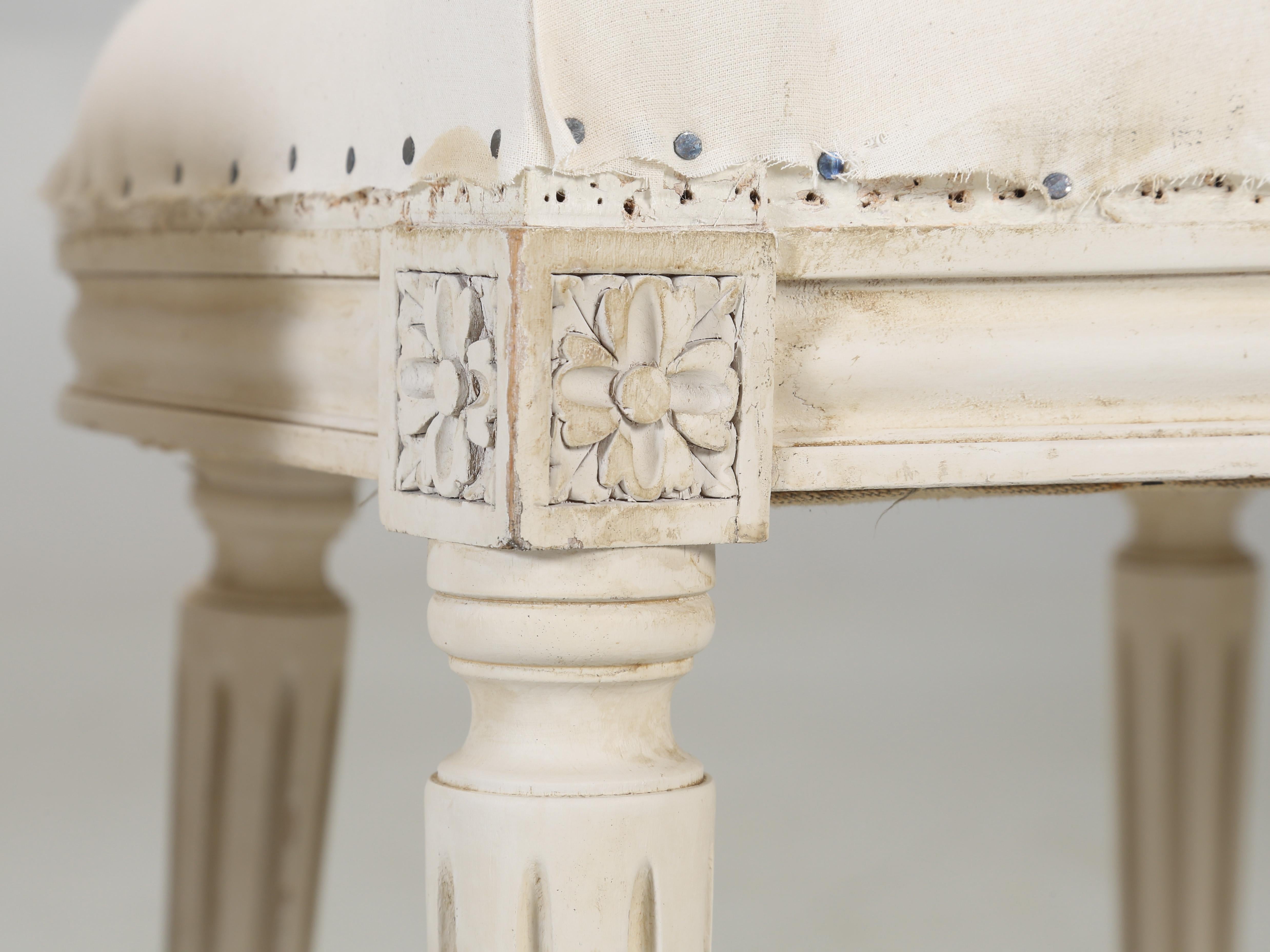 French Vintage Set (6) Louis XVI Style Dining Chairs Original Paint in Muslin 5