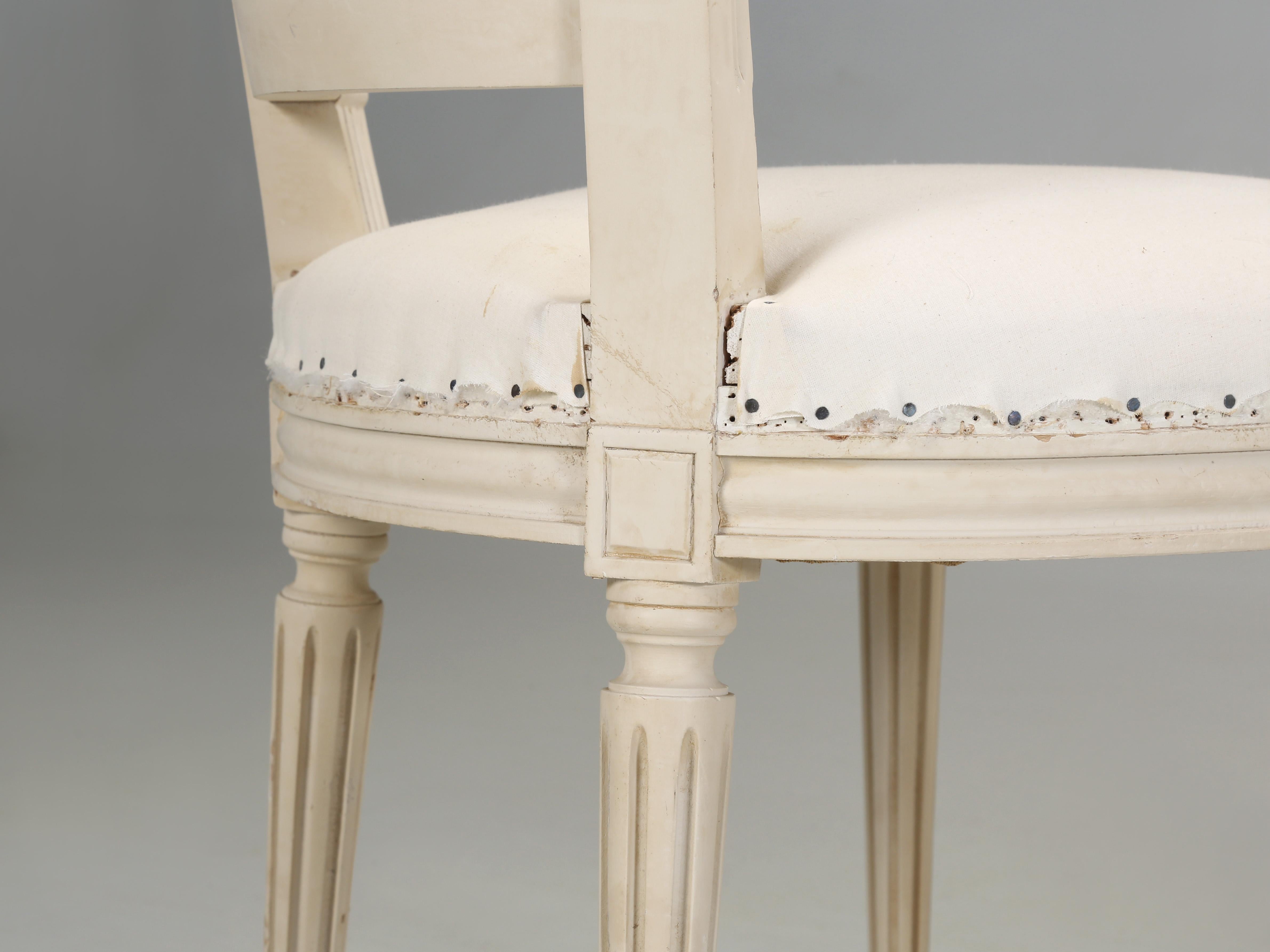French Vintage Set (6) Louis XVI Style Dining Chairs Original Paint in Muslin 6