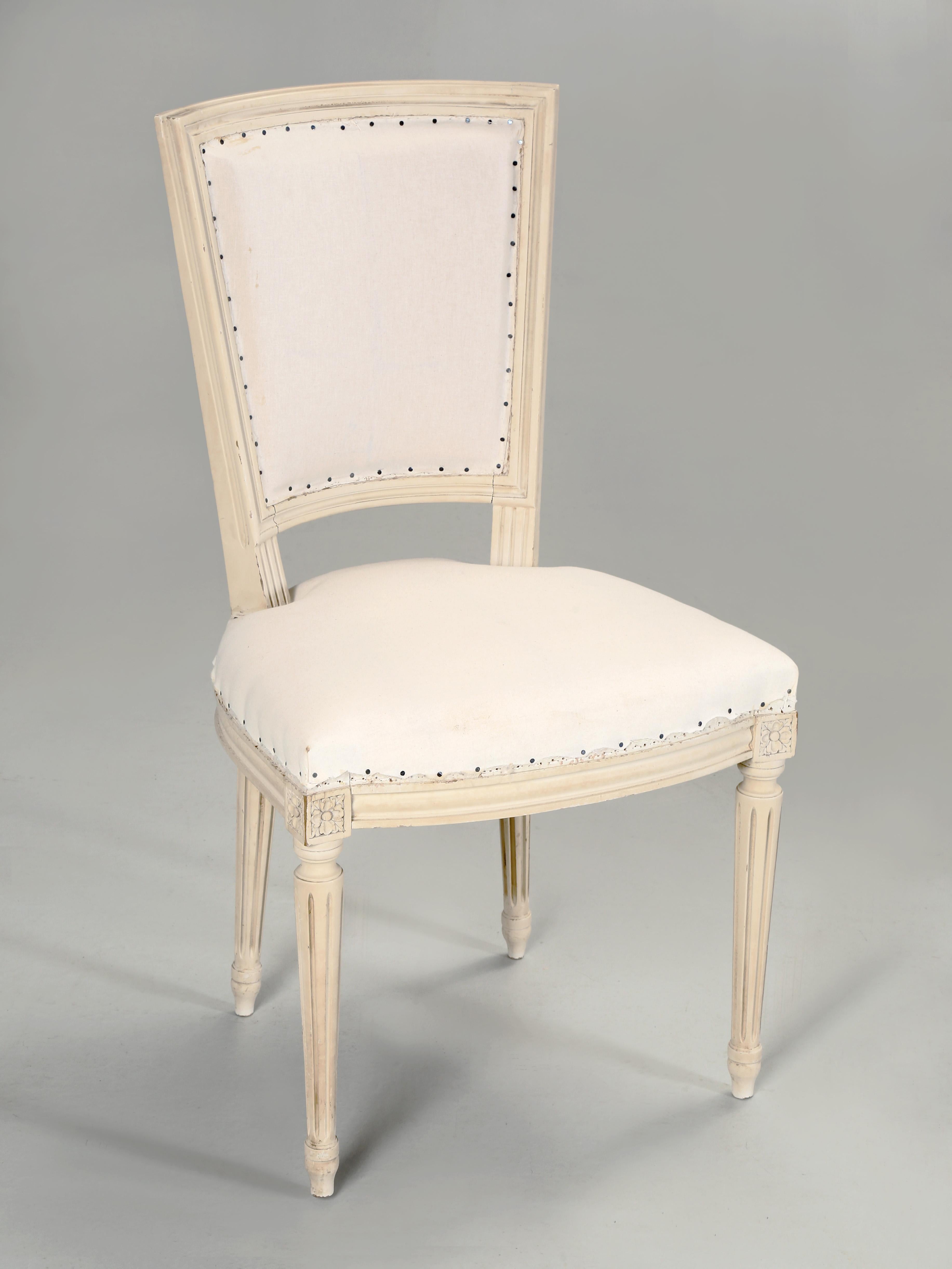 Machine-Made French Vintage Set (6) Louis XVI Style Dining Chairs Original Paint in Muslin