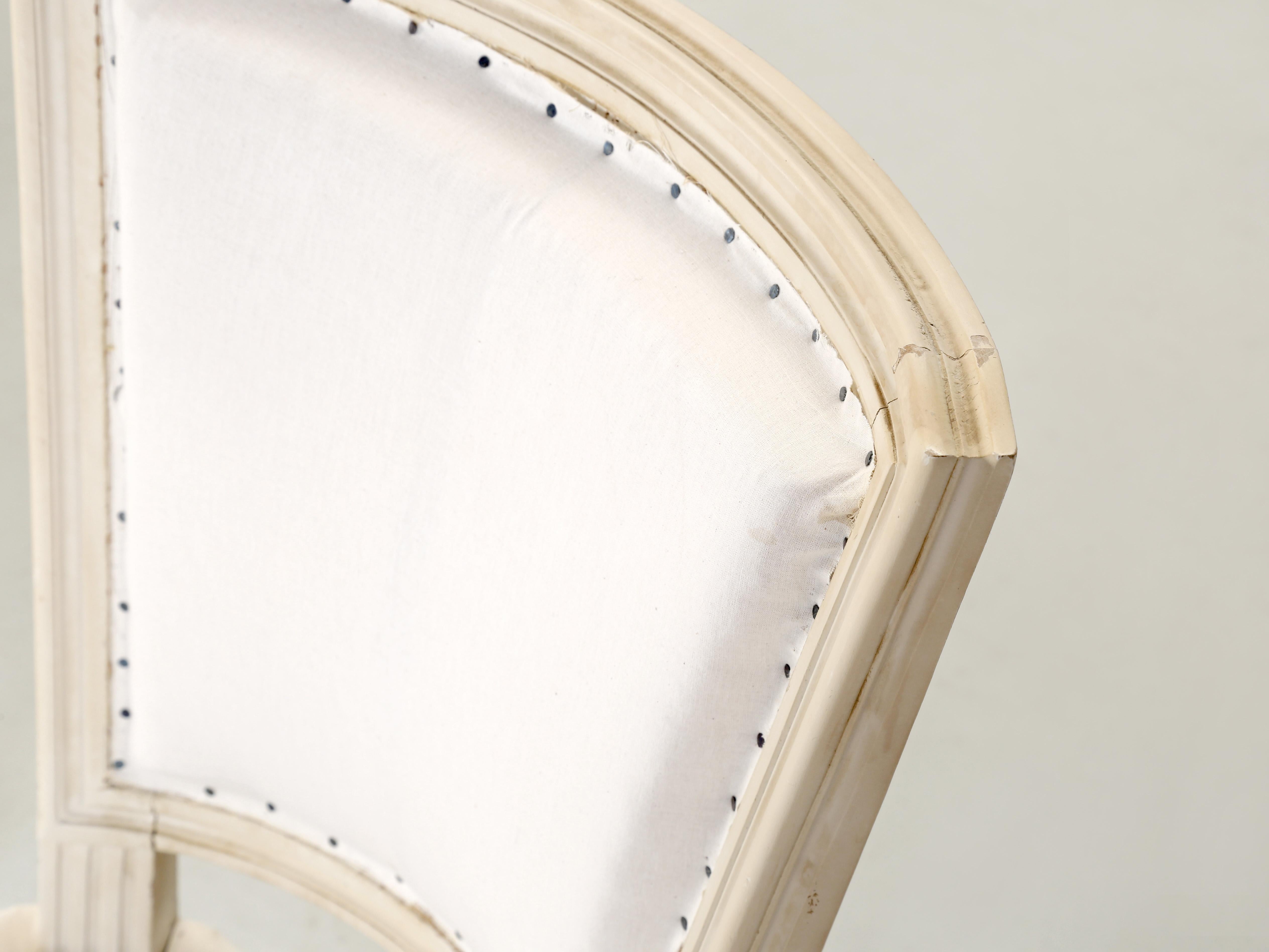 Mid-20th Century French Vintage Set (6) Louis XVI Style Dining Chairs Original Paint in Muslin