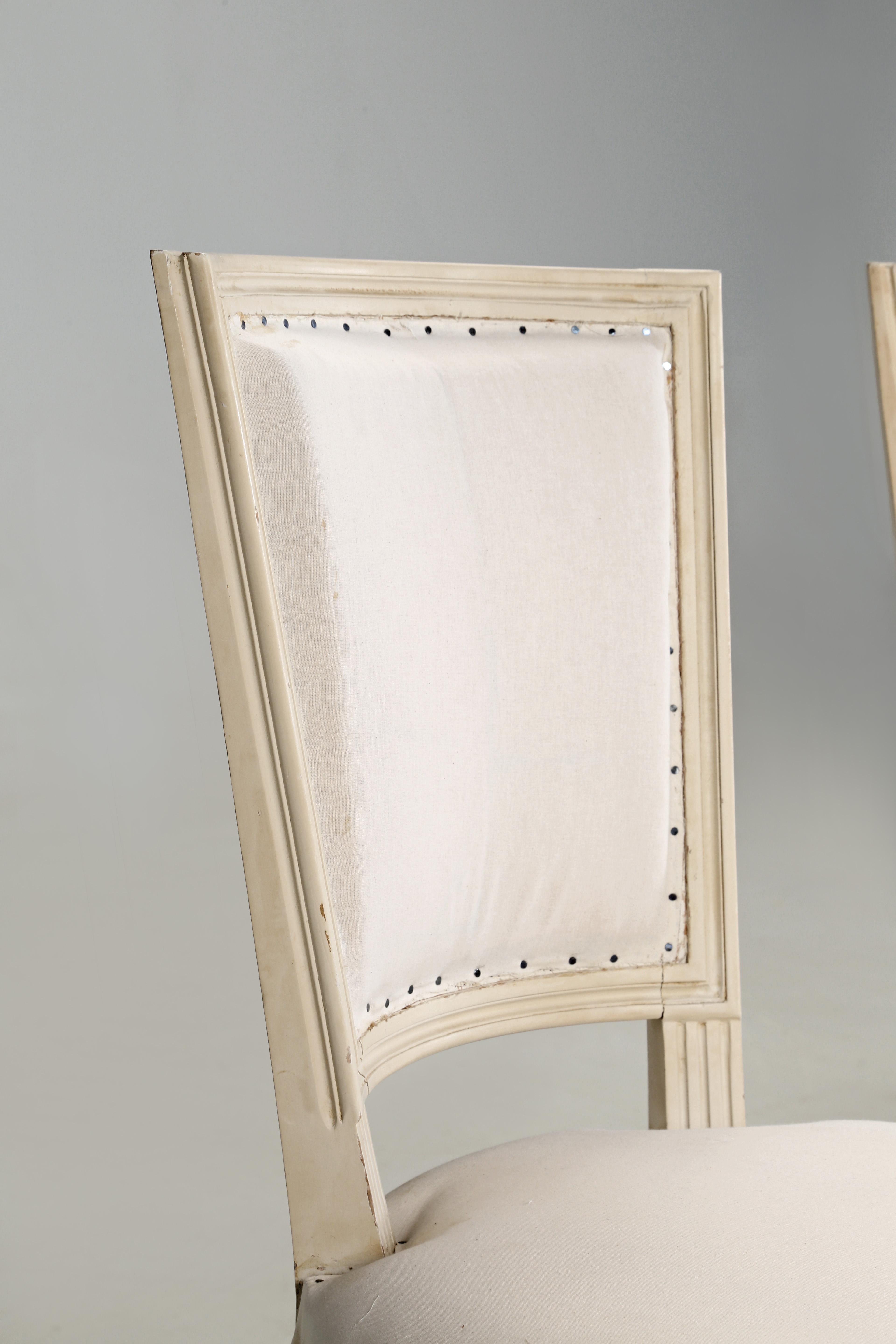 French Vintage Set (6) Louis XVI Style Dining Chairs Original Paint in Muslin 1