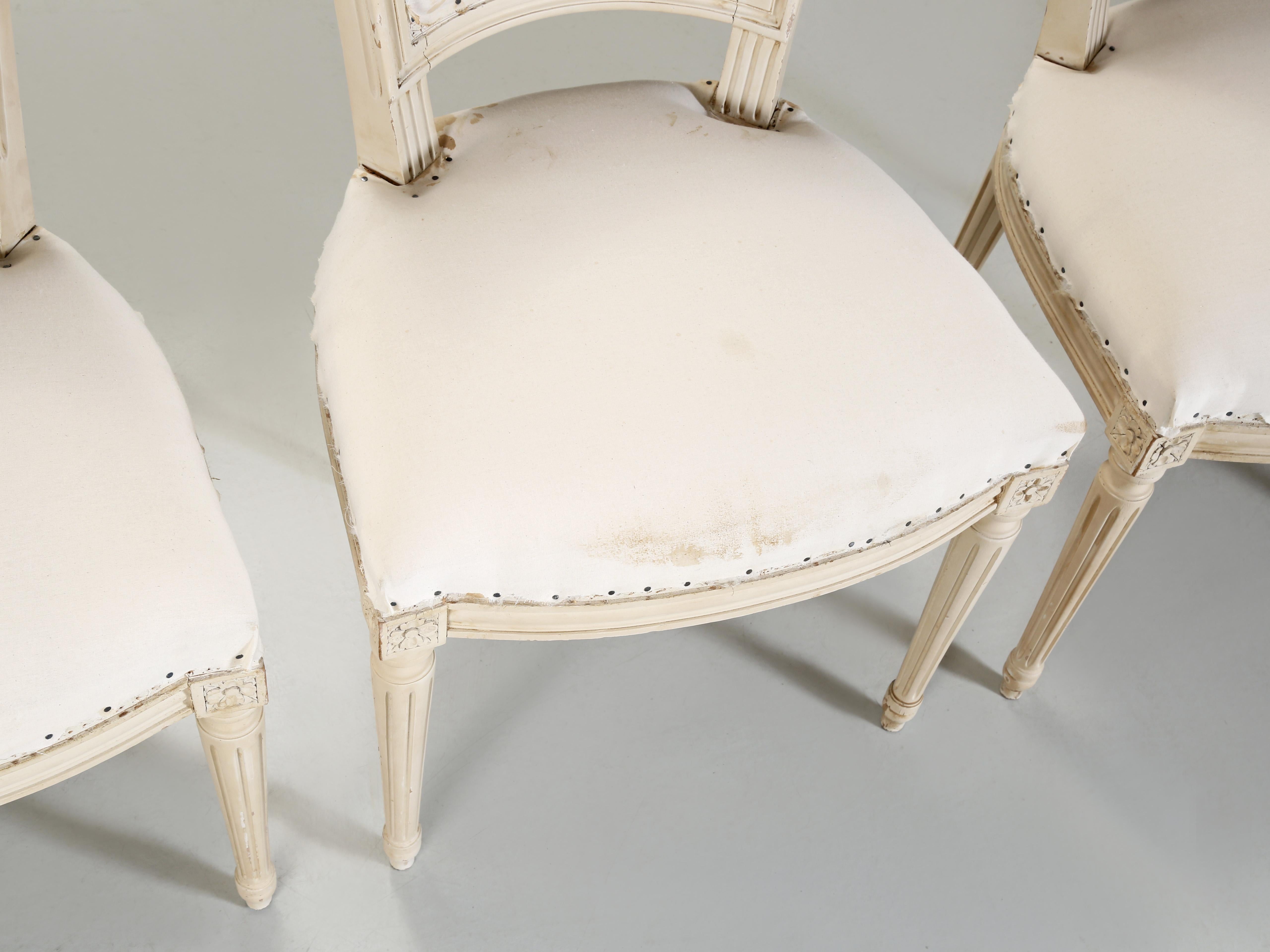 French Vintage Set (6) Louis XVI Style Dining Chairs Original Paint in Muslin 2