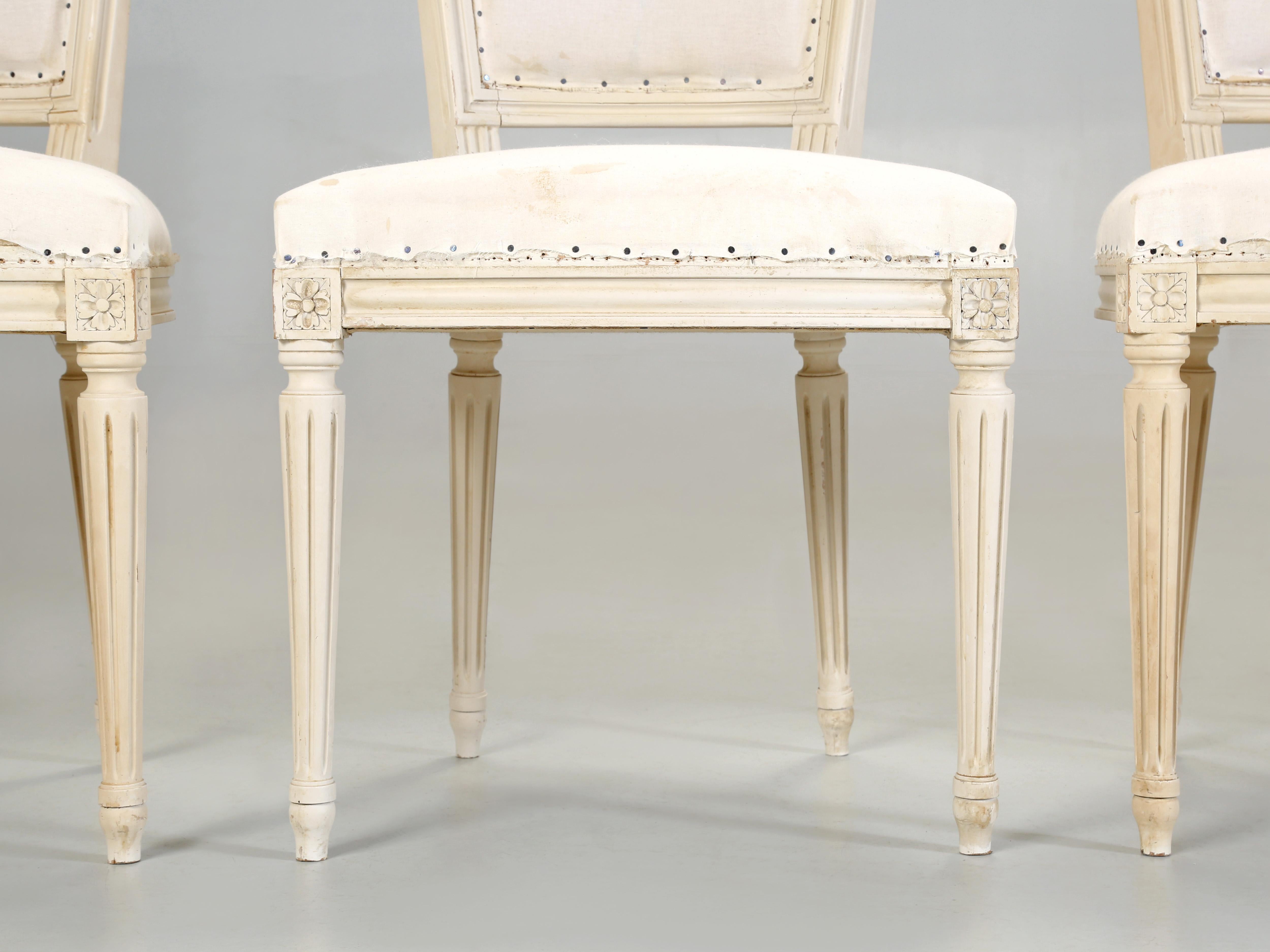 French Vintage Set (6) Louis XVI Style Dining Chairs Original Paint in Muslin 3