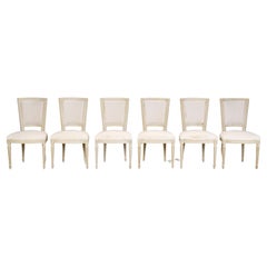 French Vintage Set (6) Louis XVI Style Dining Chairs Original Paint in Muslin