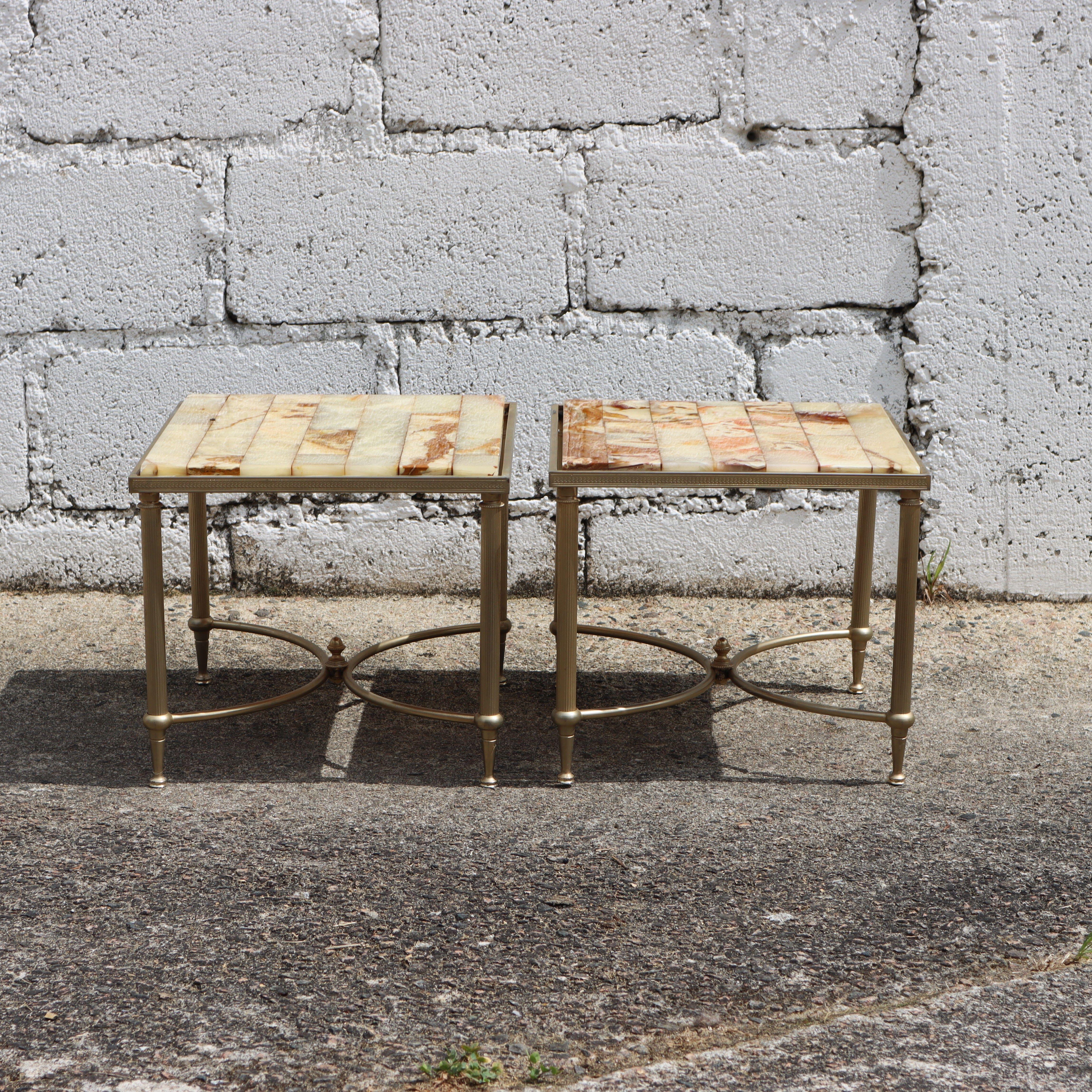 Hollywood Regency French Vintage Set of 2 Onyx - Side Tables - Nightstands -Maison Jansen Style-70 For Sale