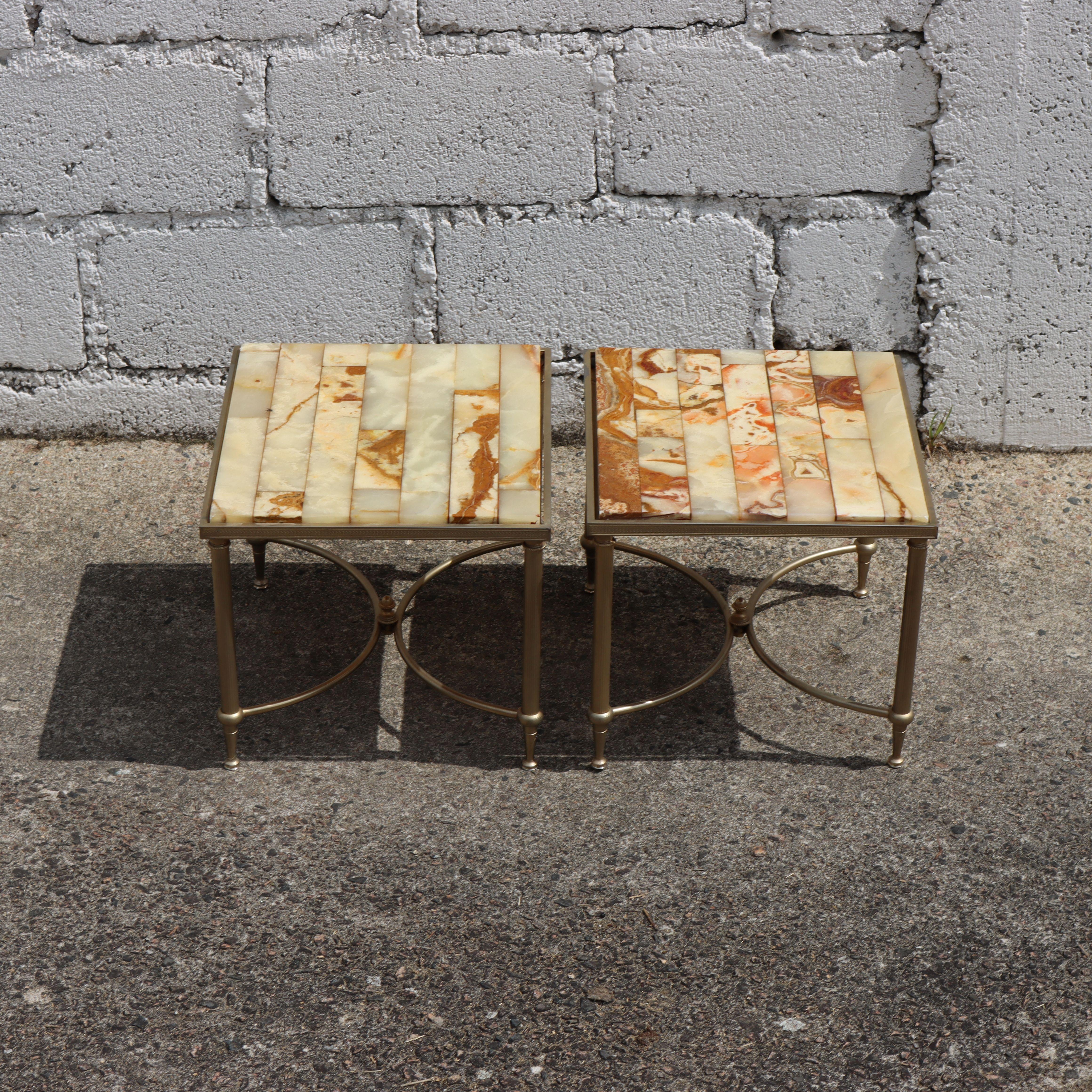 Hand-Crafted French Vintage Set of 2 Onyx - Side Tables - Nightstands -Maison Jansen Style-70 For Sale