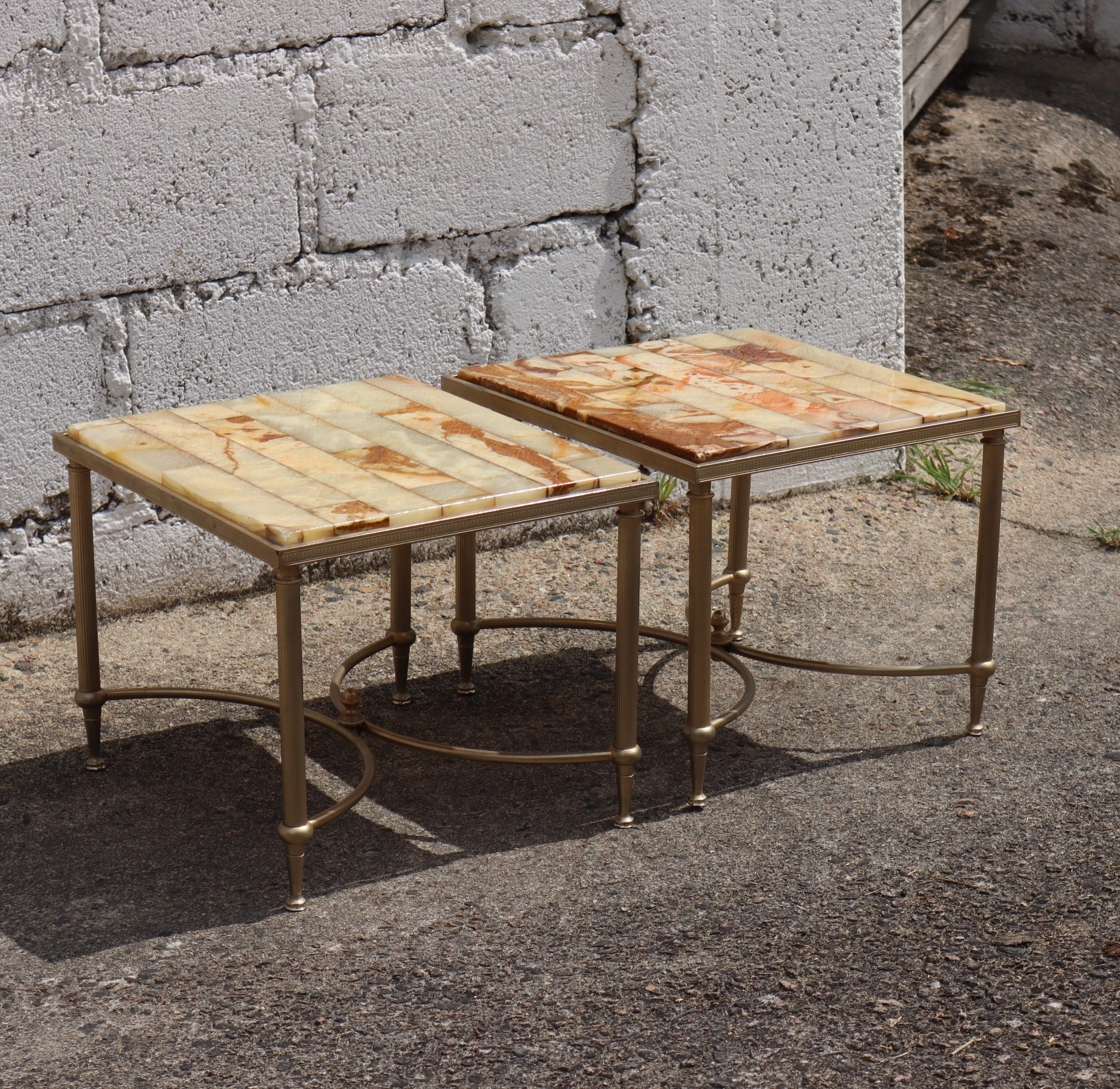 French Vintage Set of 2 Onyx - Side Tables - Nightstands -Maison Jansen Style-70 In Good Condition For Sale In Bussiere Dunoise, Nouvel Aquitaine