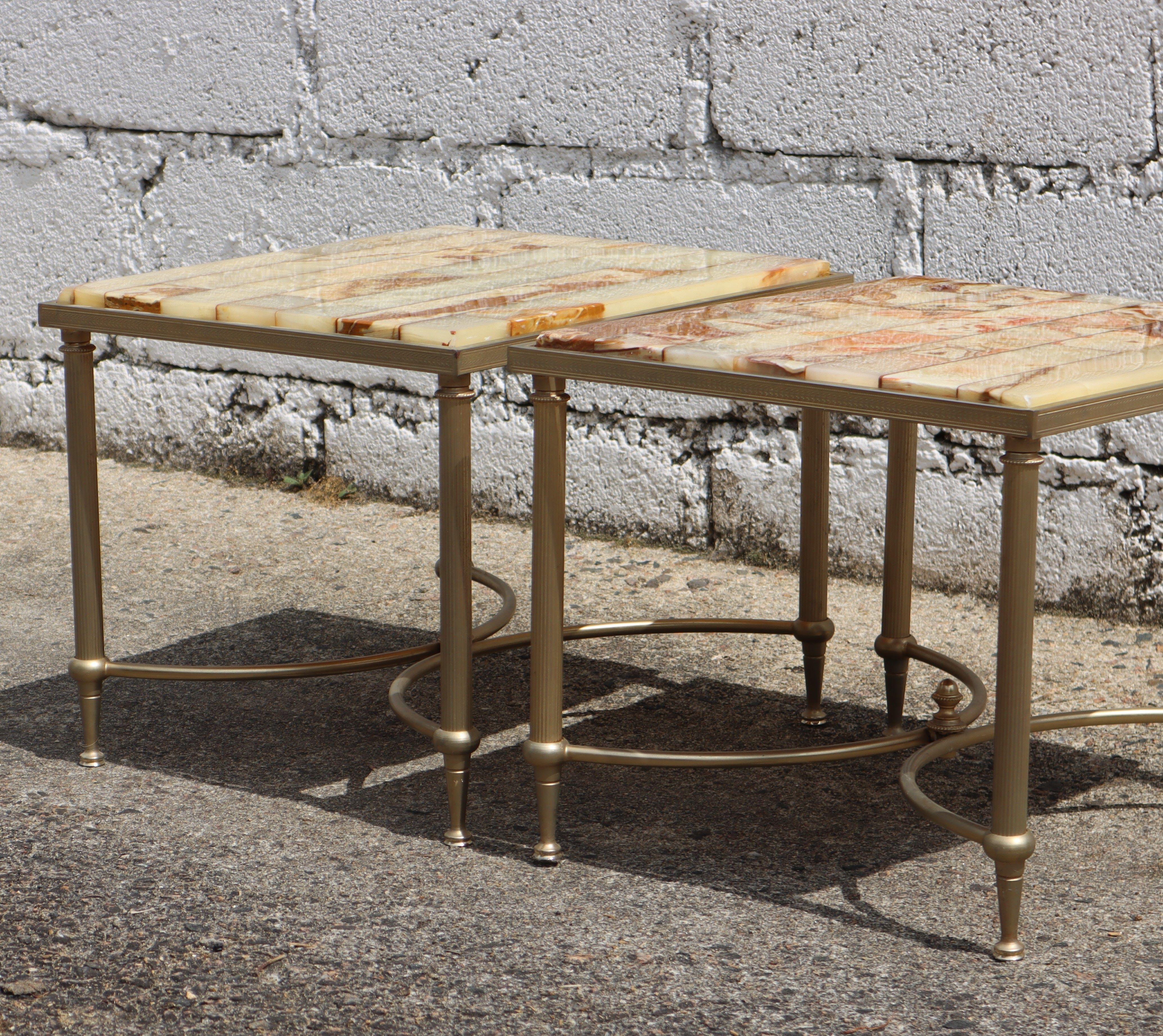 Late 20th Century French Vintage Set of 2 Onyx - Side Tables - Nightstands -Maison Jansen Style-70 For Sale